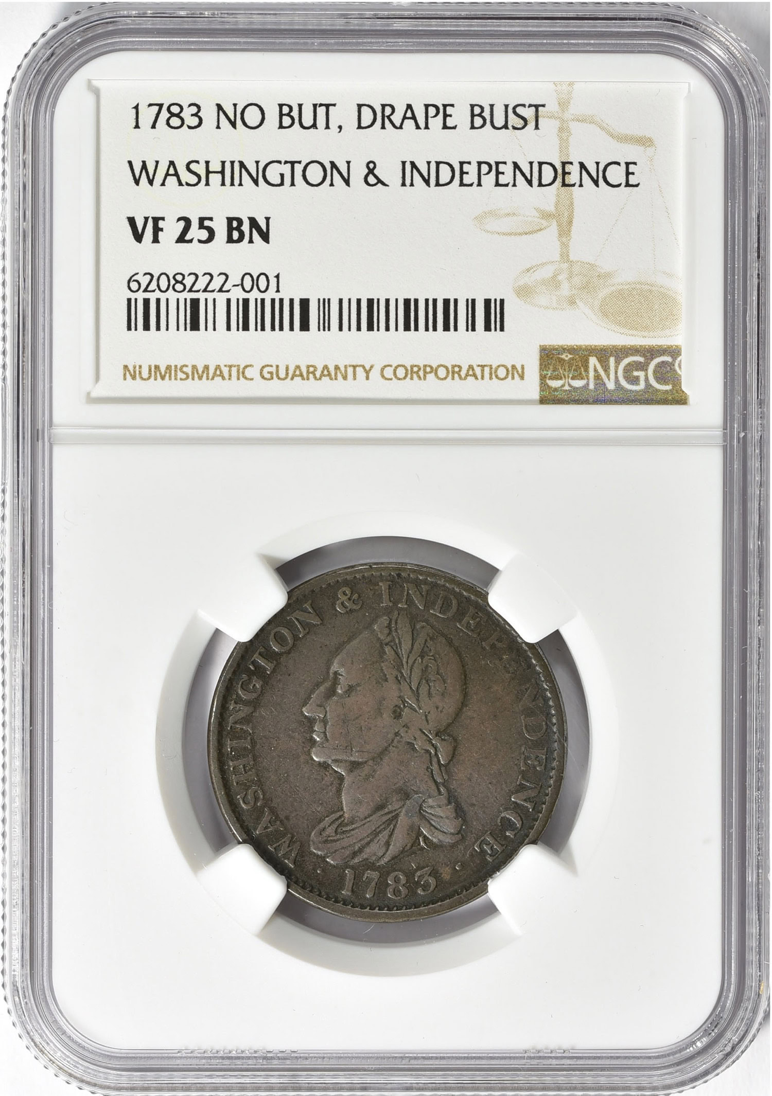 1783 Washington & Independence Copper Draped Bust No Button NGC VF