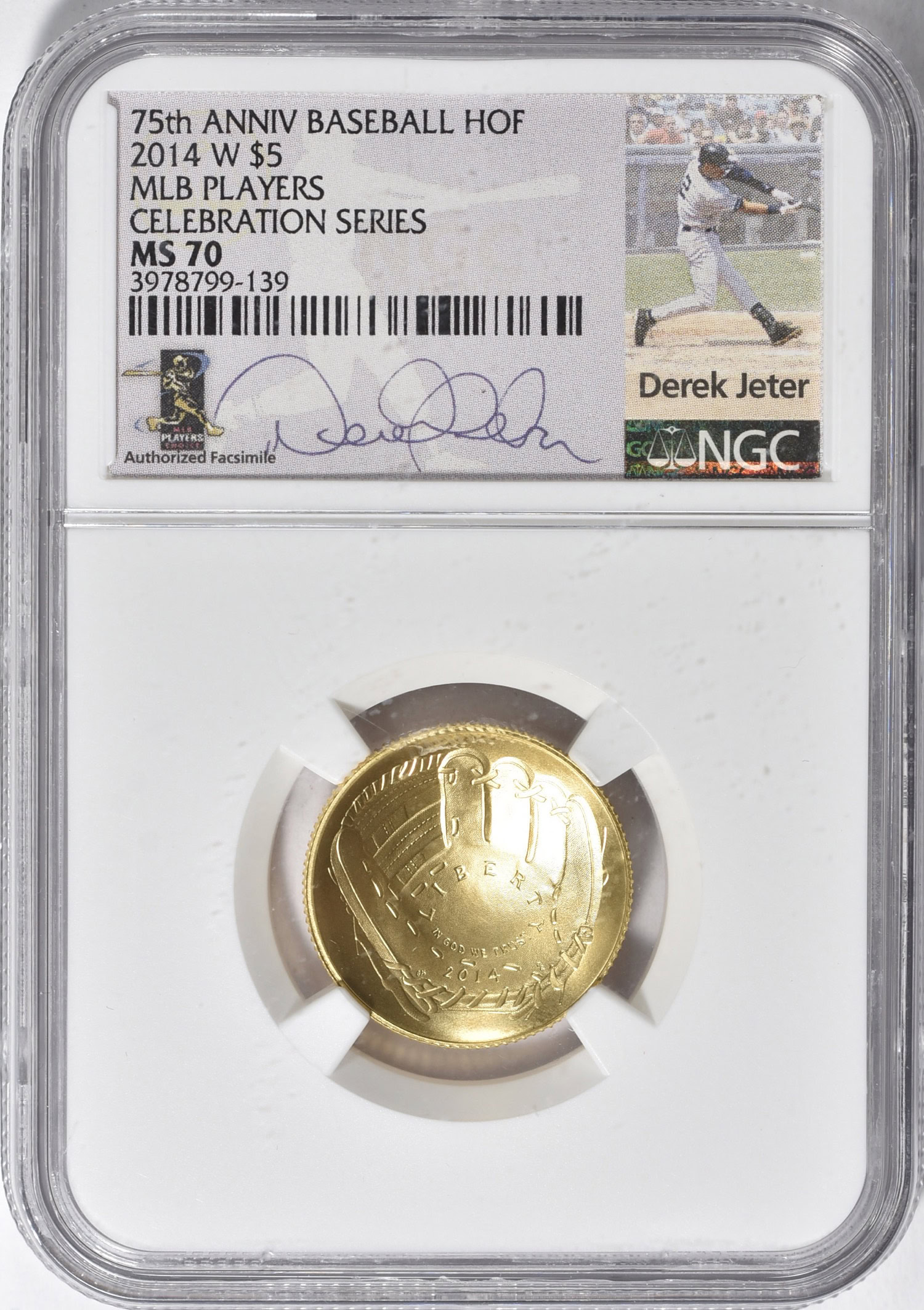 2014-W Baseball Hall of Fame Gold $5 NGC MS-70 (Derek Jeter