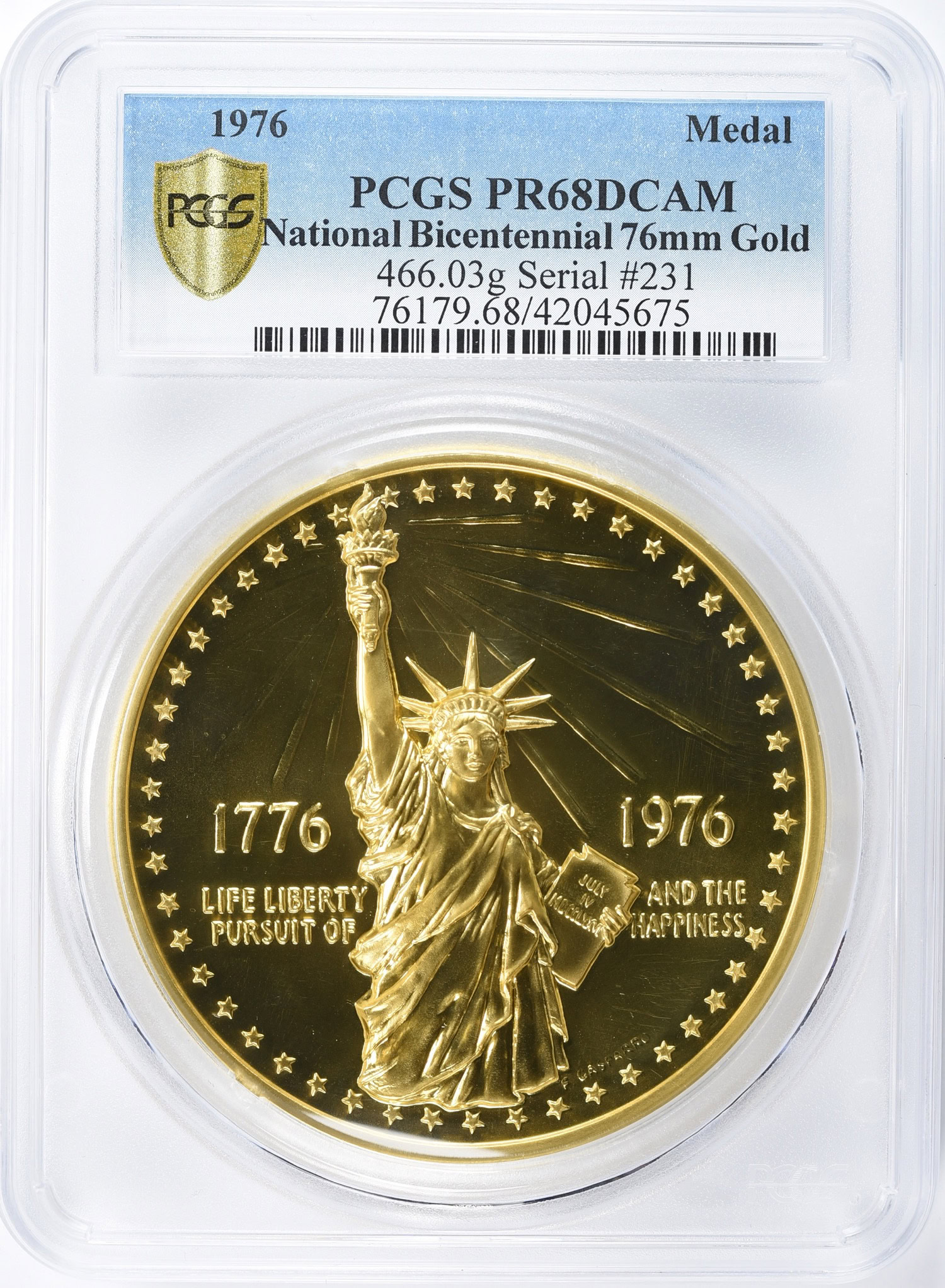 1976 U.S. Mint Medal Bicentennial in Gold by Frank Gasparro Large