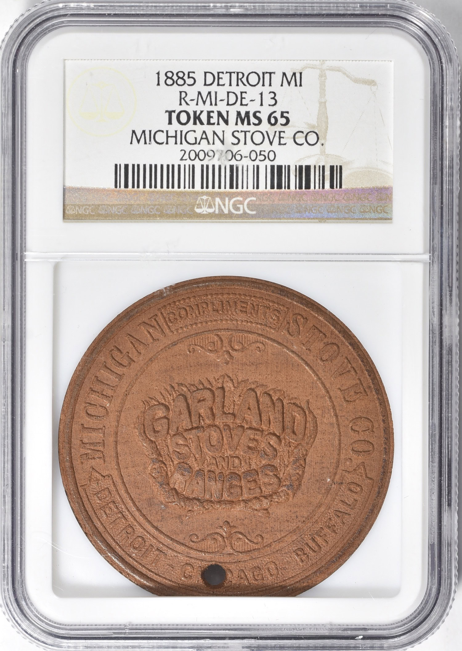 1885 Detroit, Michigan Michigan Stove Co. Token R-MI-DE-13 NGC MS-65 | NGC  Cert #2009706-050 | GreatCollections Coin Auctions Item #1015540