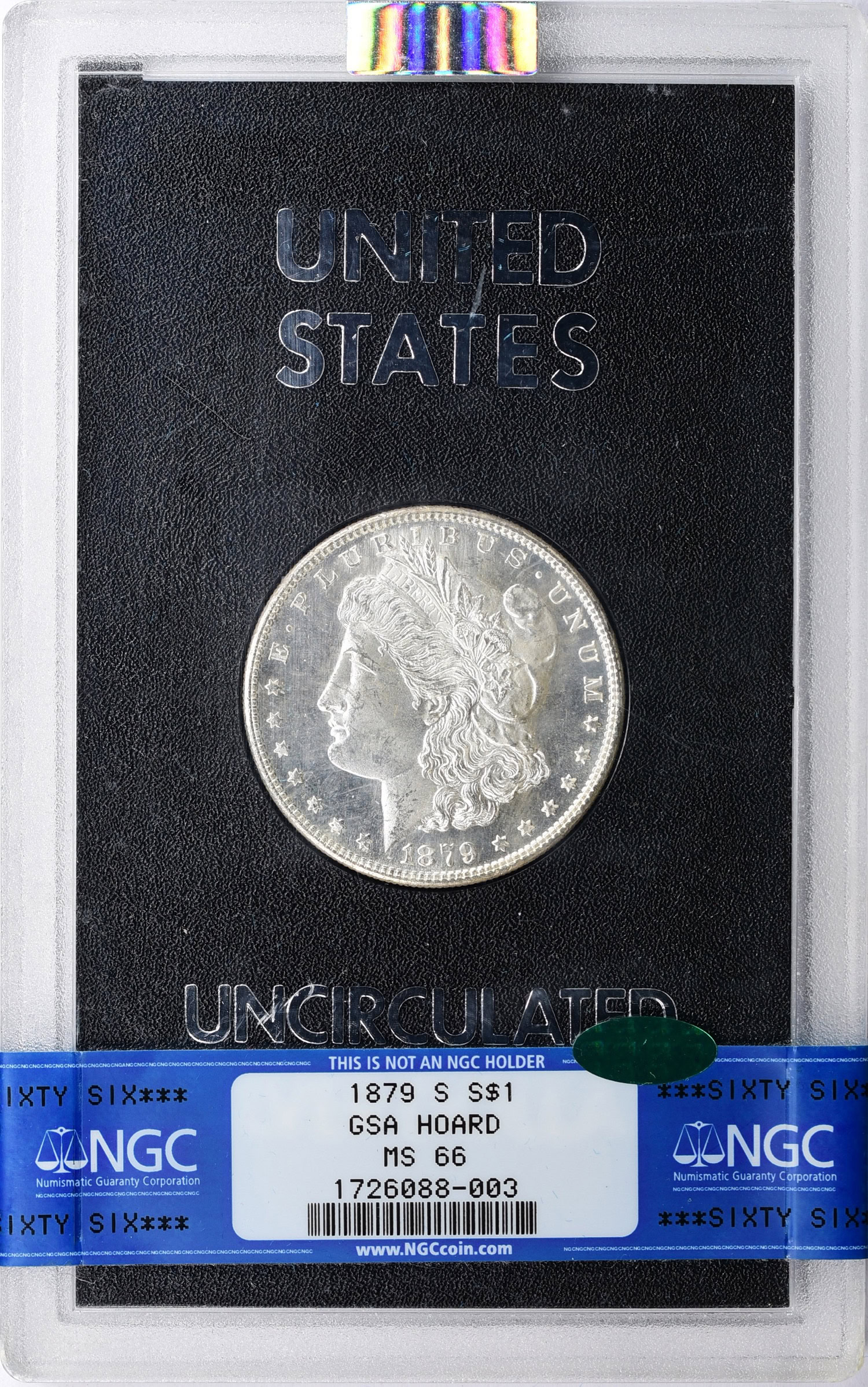 1879-S Morgan Silver Dollar NGC MS-66 (CAC Green) (With GSA Box