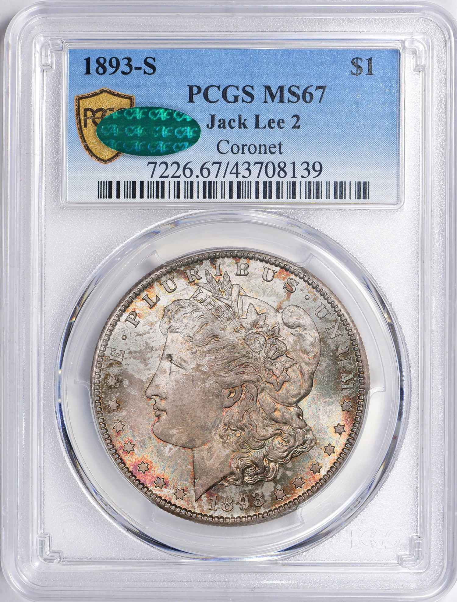 1893-S Morgan Silver Dollar PCGS MS-67 (CAC Green) (Toned) (Ex