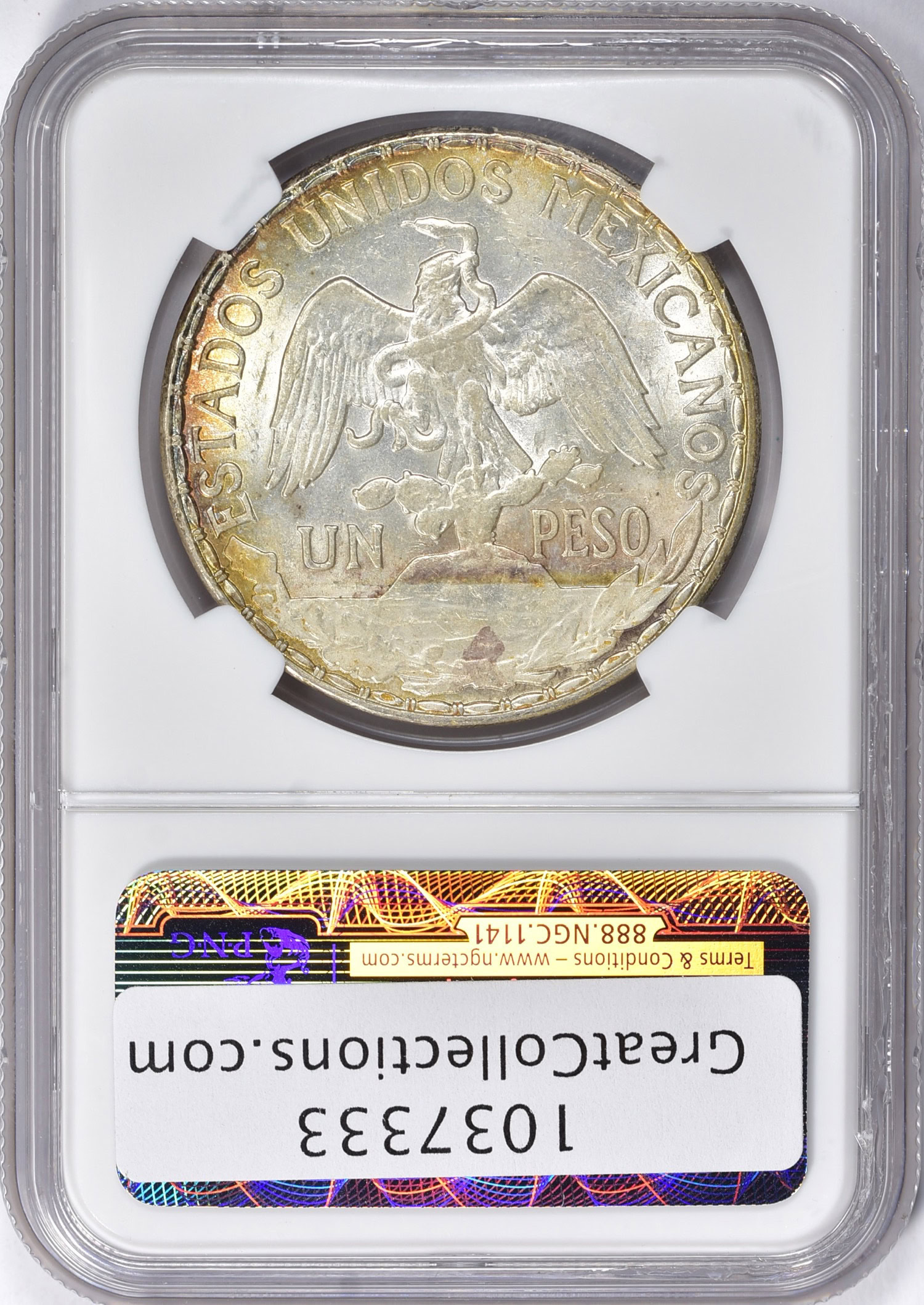 Mexico 1910 Silver Peso Caballito KM-453 NGC MS-63☆ (Toned) (Item