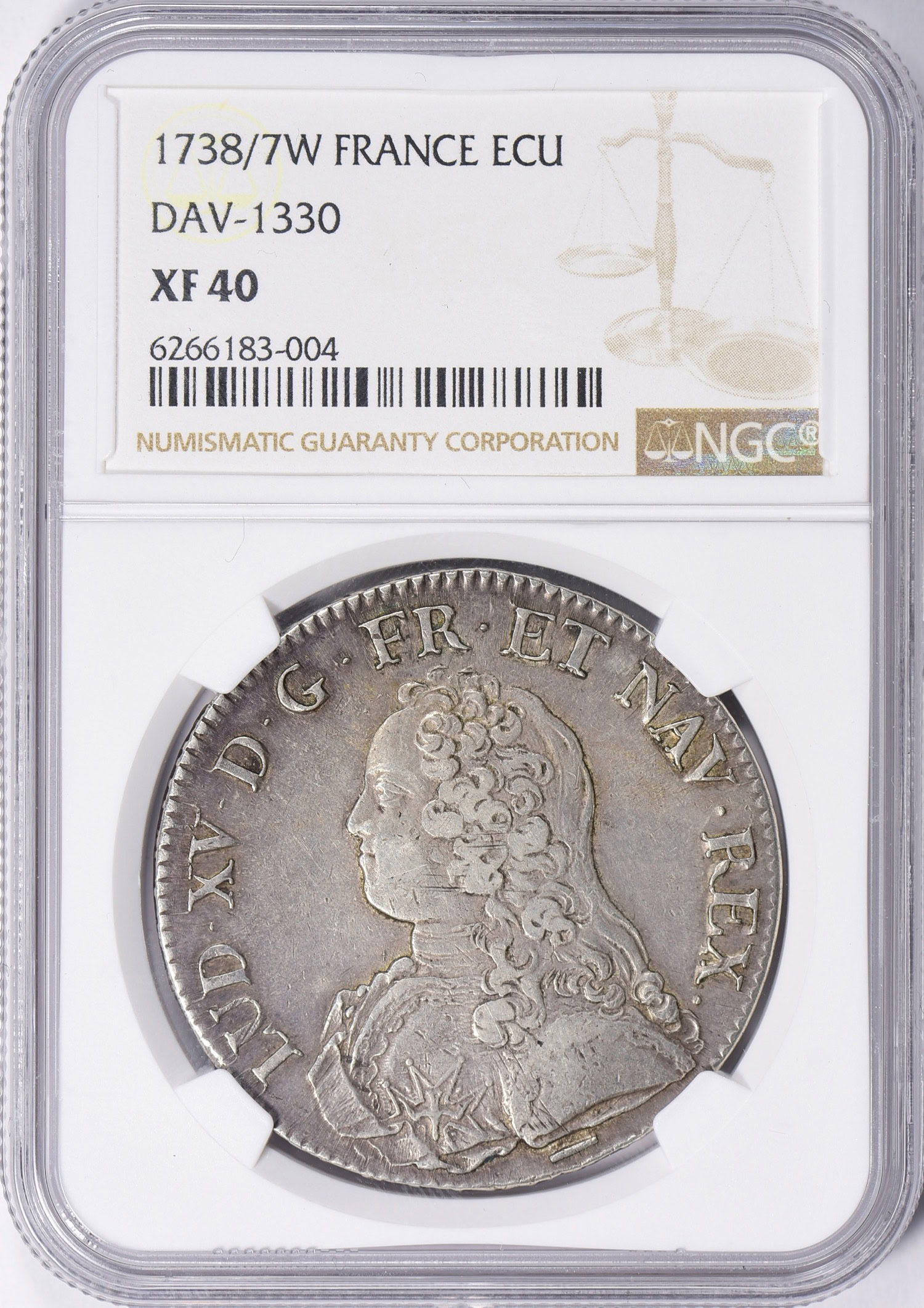 France 1738/7-W Silver Ecu Gad-321 NGC XF-40 | NGC Cert #6266183
