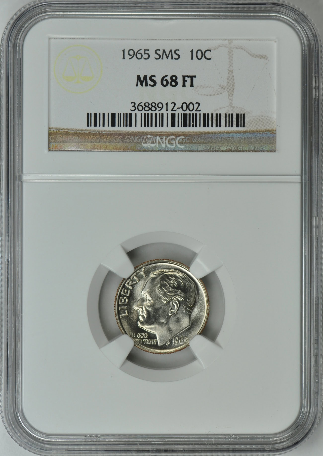 1965 Roosevelt Dime SMS NGC MS-68 FT (Item 103814