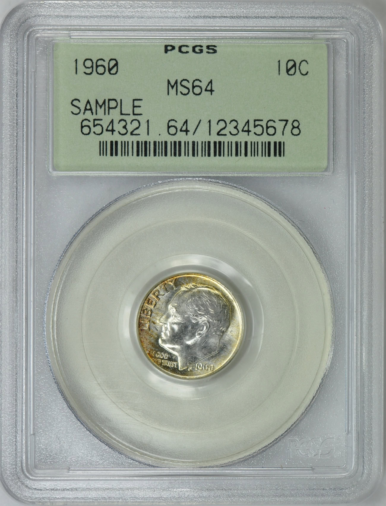 1960 Roosevelt Dime PCGS MS-64 OGH (Sample Slab) (Item 104829