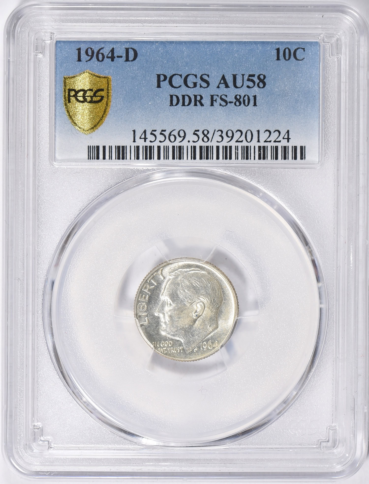 1964-D Roosevelt Dime Doubled Die Reverse FS-801 PCGS AU-58 (Item