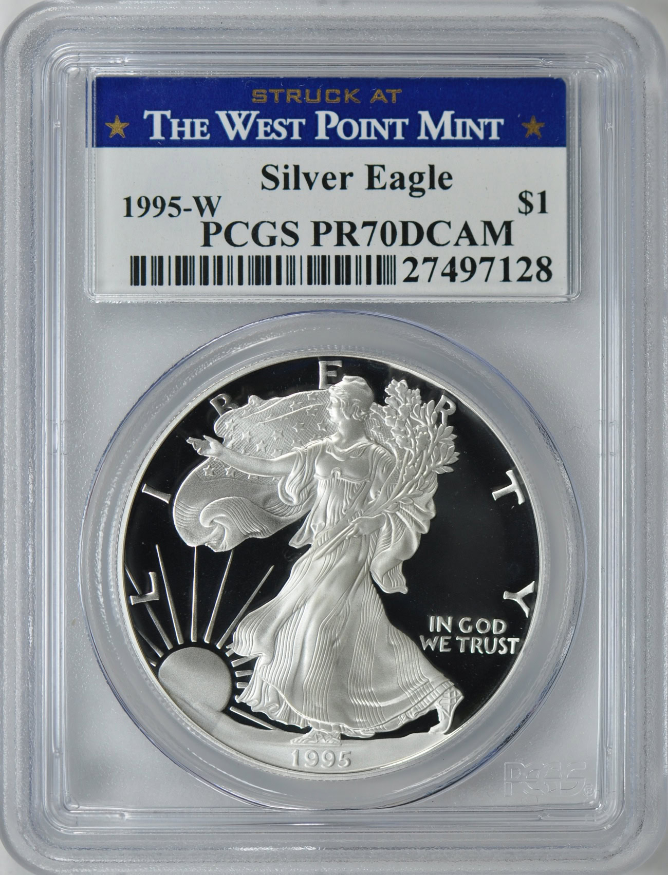 1995-W $1 Silver Eagle PCGS Proof-70 DCAM (Struck at West Point