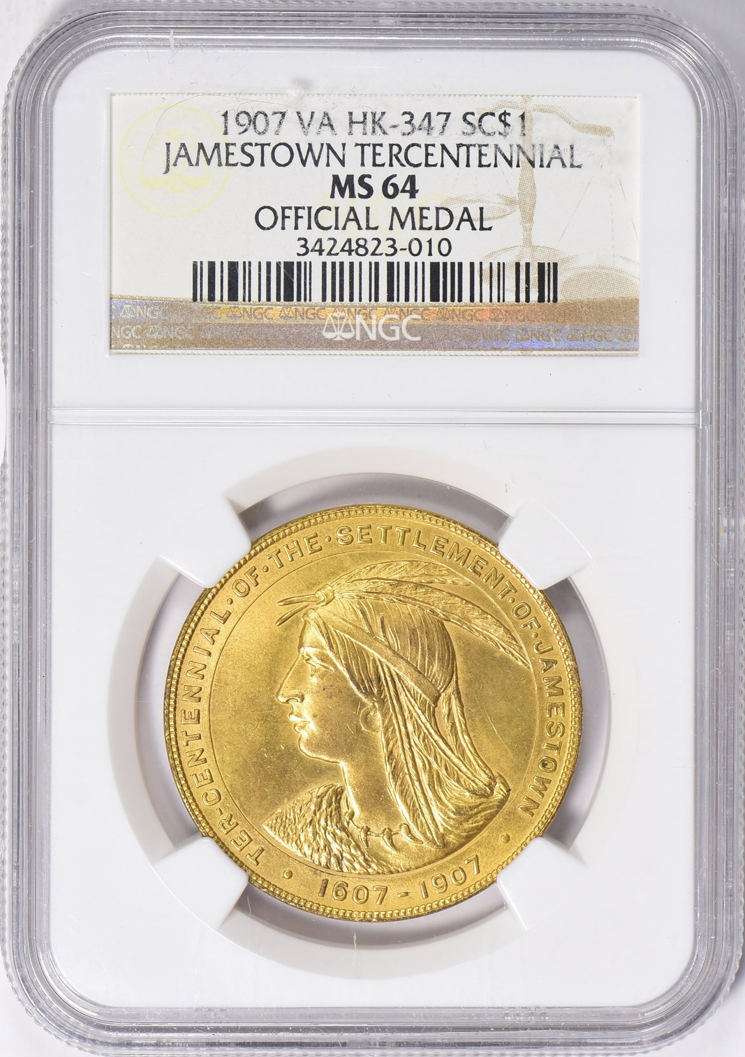 1907 Jamestown Tercentennial Exposition Official Medal So-Called Dollar  HK-347 NGC MS-64 (Item 1084512) | GreatCollections Coin Auctions