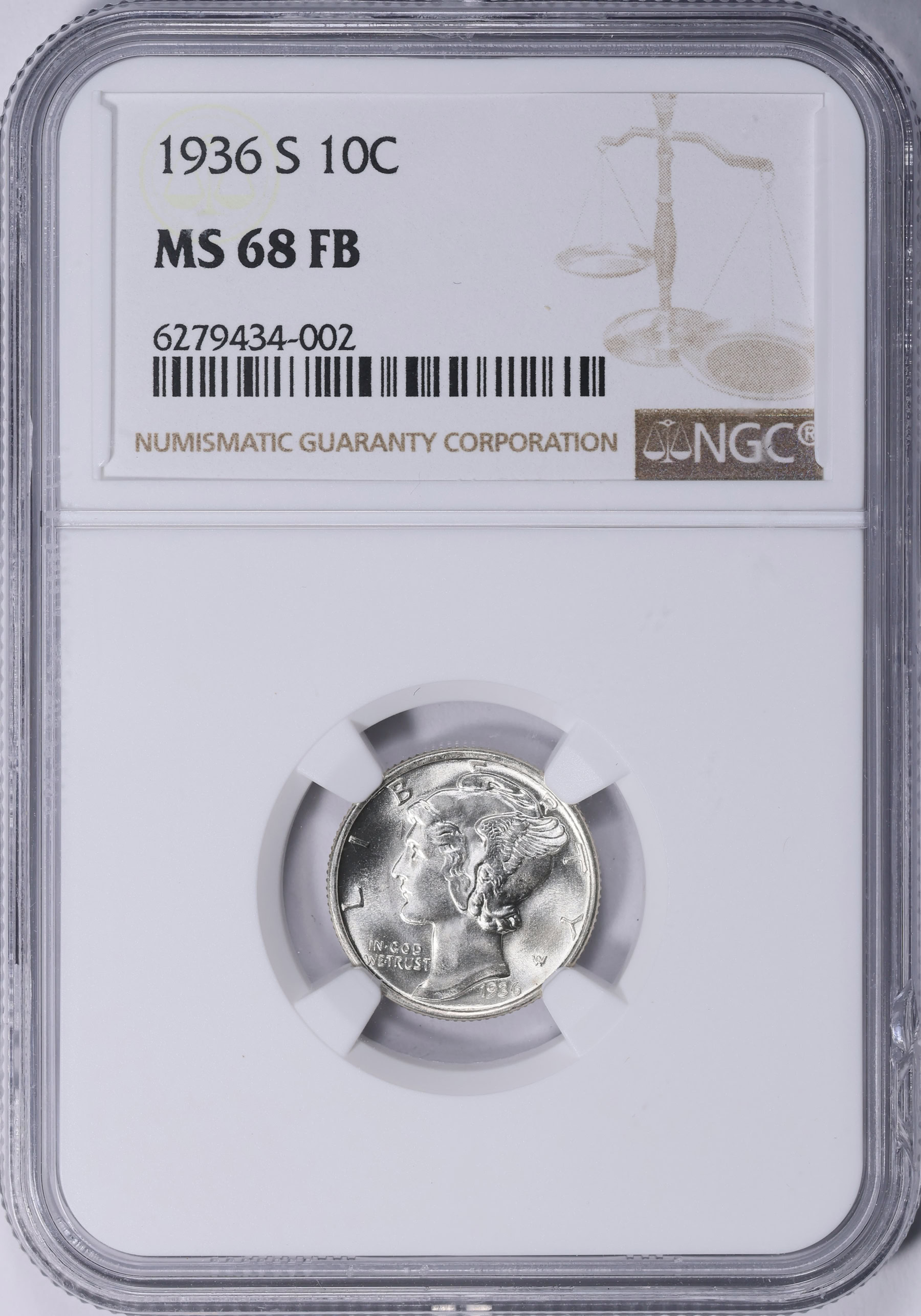 1936-S Mercury Dime NGC MS-68 FB (Item 1089501) | GreatCollections