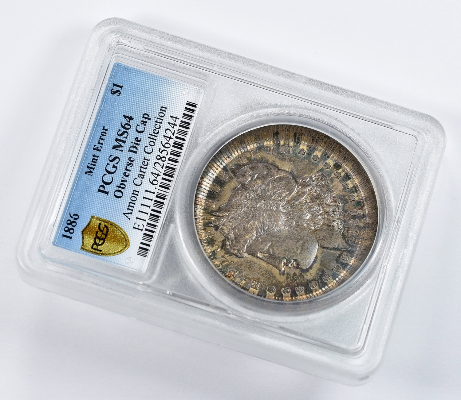 Mint Error 1886 Morgan Silver Dollar Obverse Die Cap PCGS MS-64