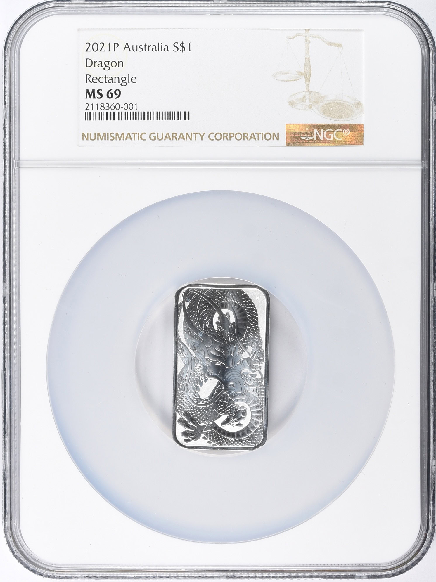 Australia 2021-P Silver Dollar Dragon Rectangle NGC MS-69 | NGC
