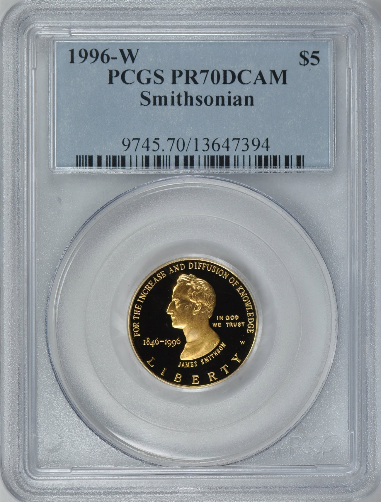 1996-W Smithsonian Institution 150th Anniversary Gold $5 PCGS