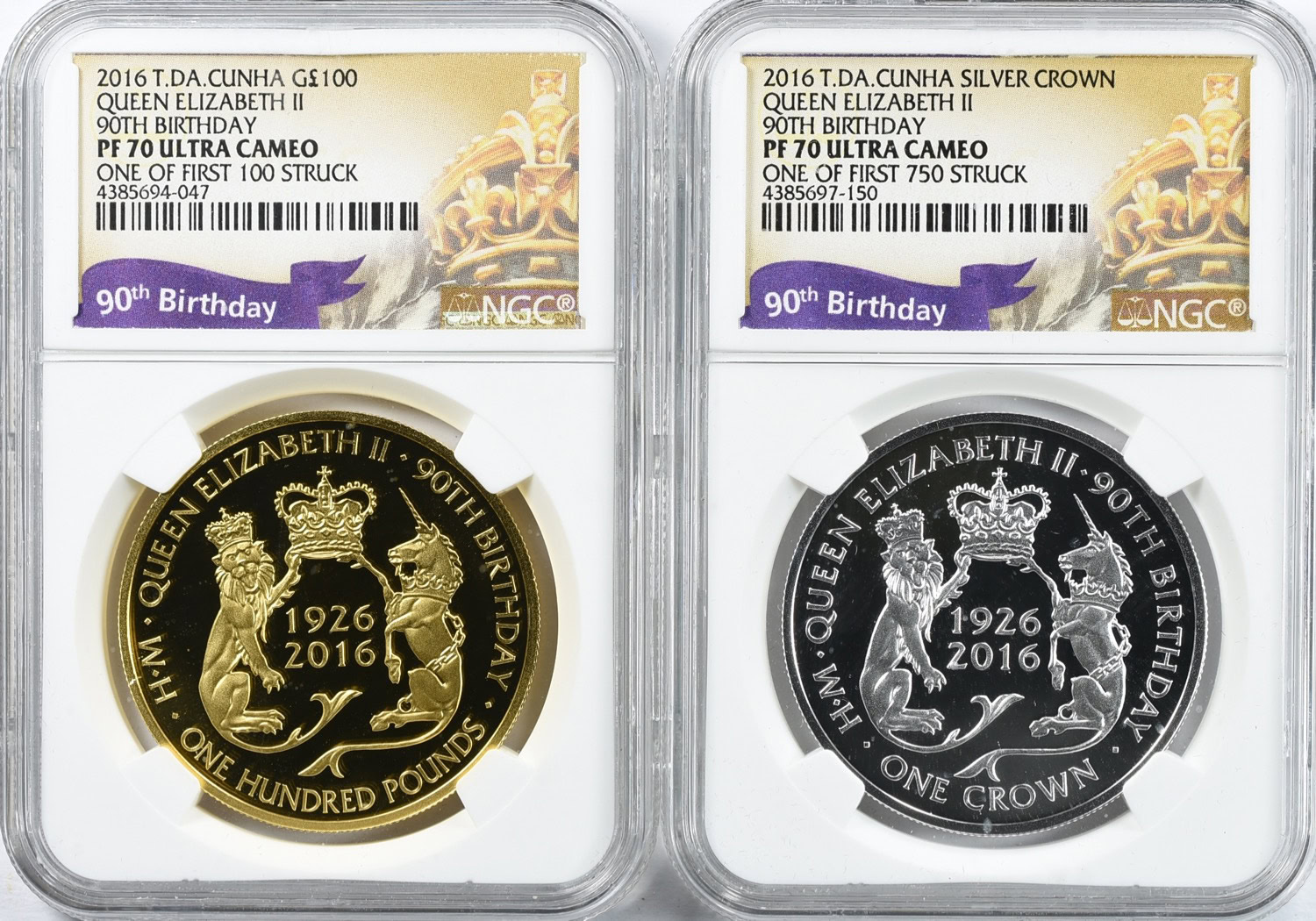 Tristan da Cunha 2016 Silver Crown & Gold 100 Pounds Queen