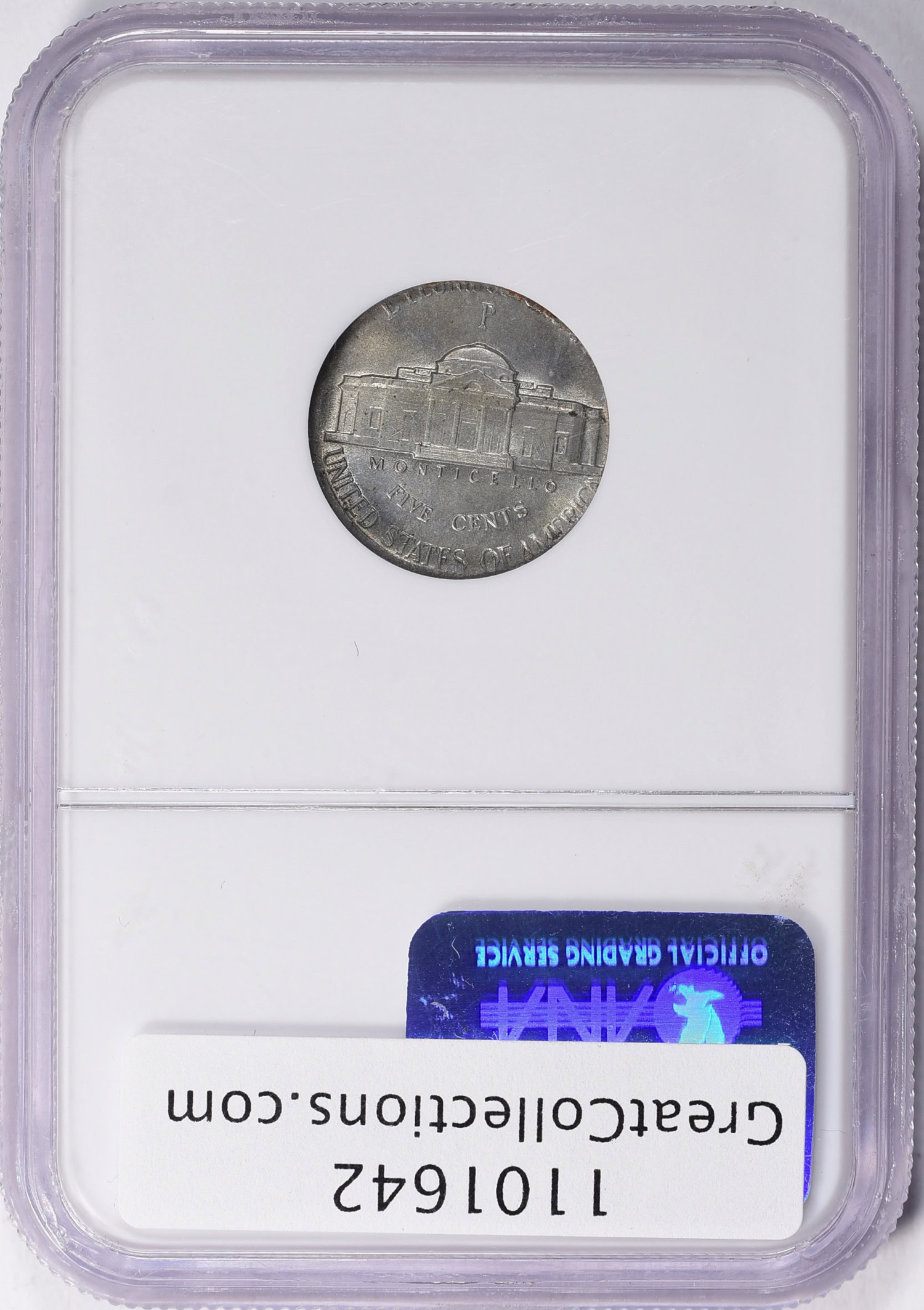 Mint Error (1943)-P Jefferson Nickel Struck on a 1c Planchet NGC