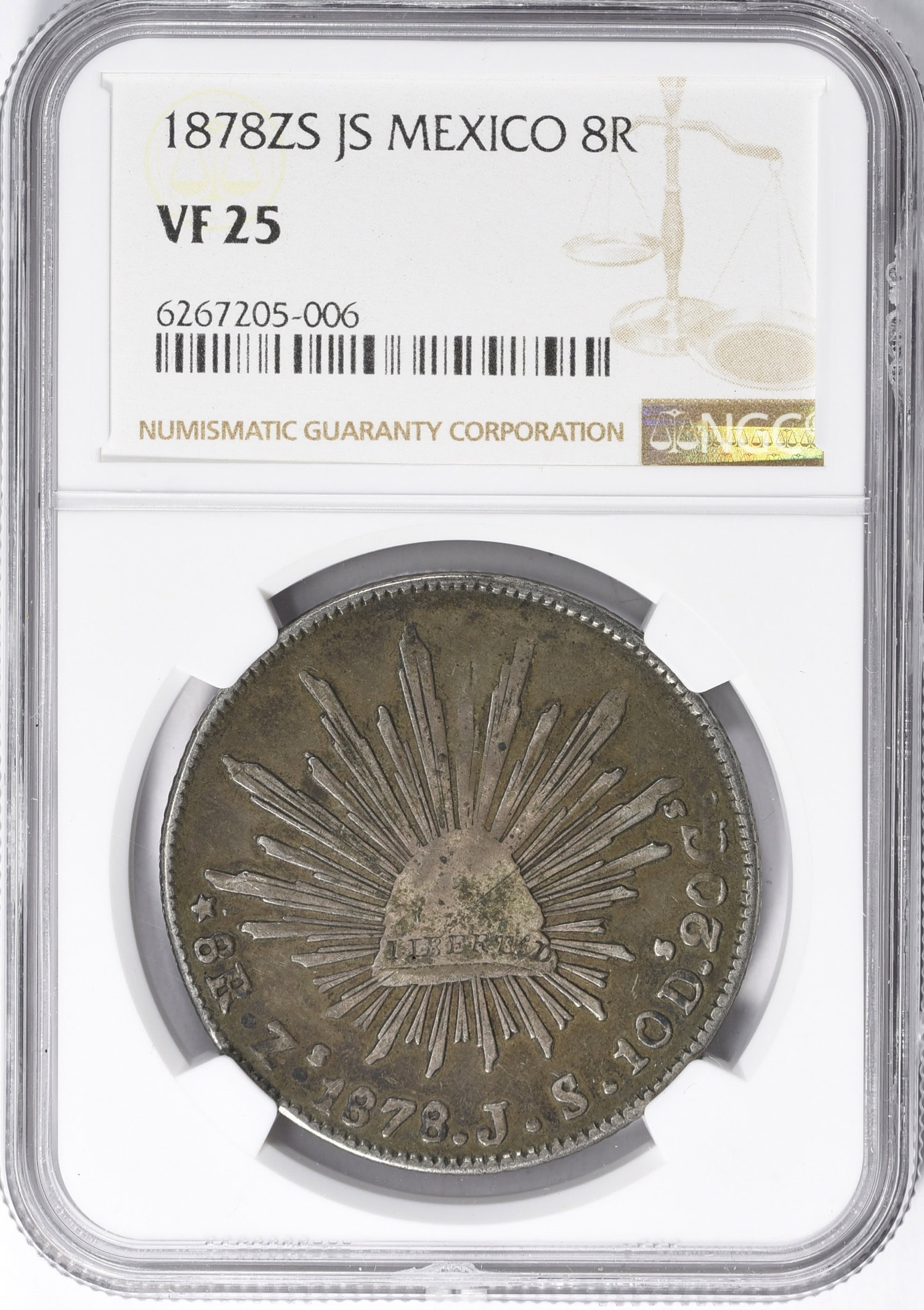 Mexico 1878-Zs JS Silver 8 Reales KM-377.13 NGC VF-25 (Item