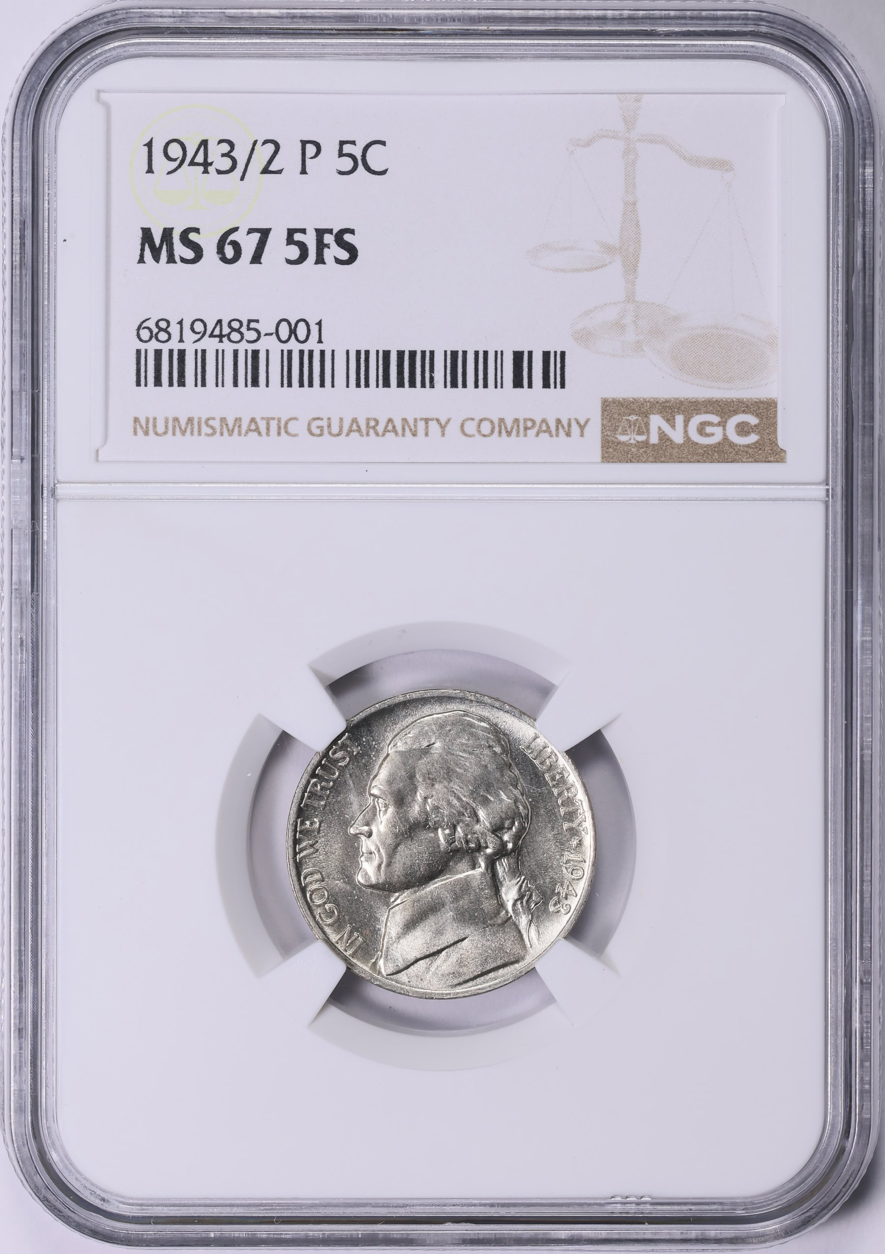 1943/2-P Jefferson Nickel NGC MS-67 5FS (Item 1110120