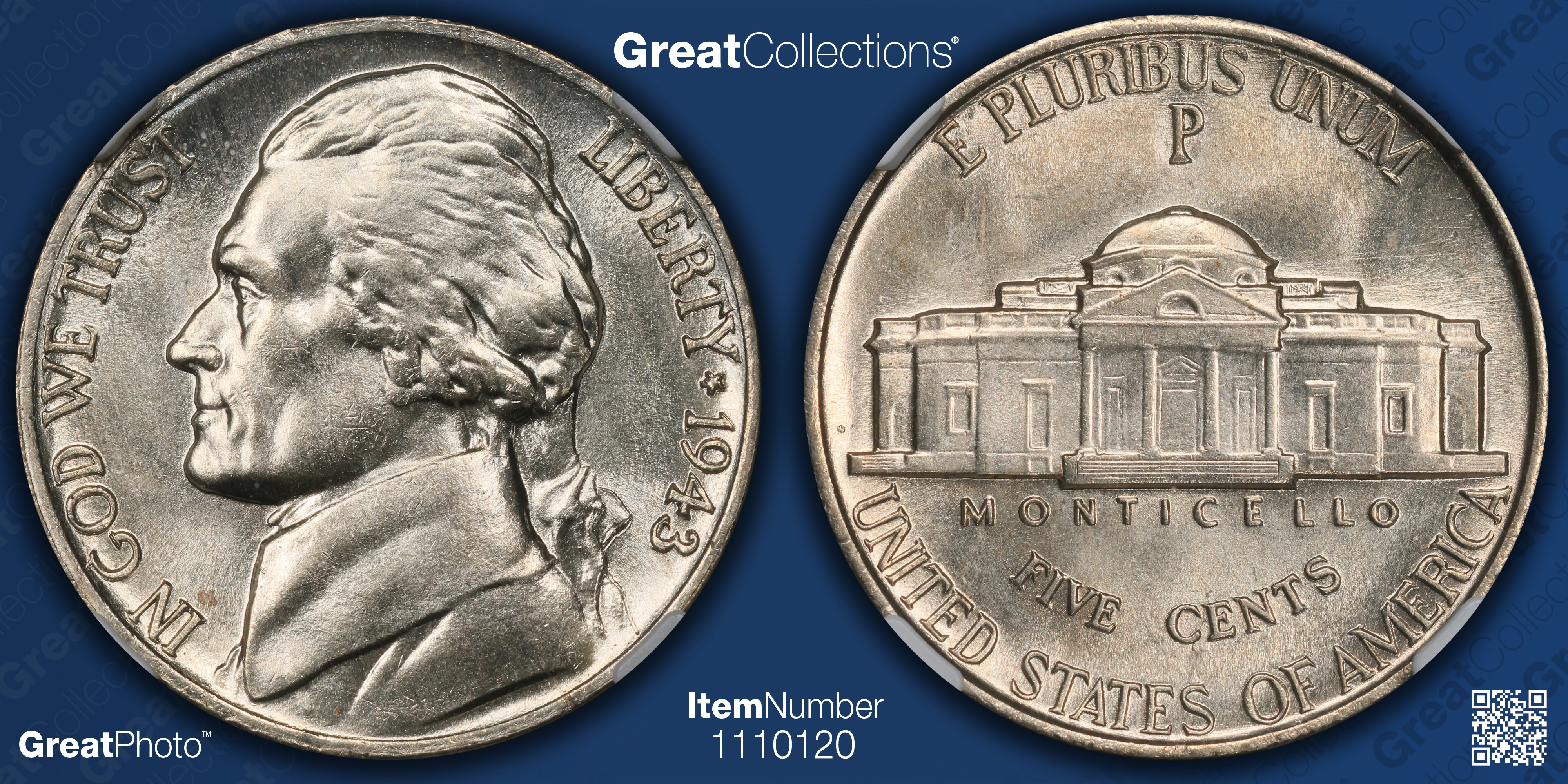 1943/2-P Jefferson Nickel NGC MS-67 5FS (Item 1110120