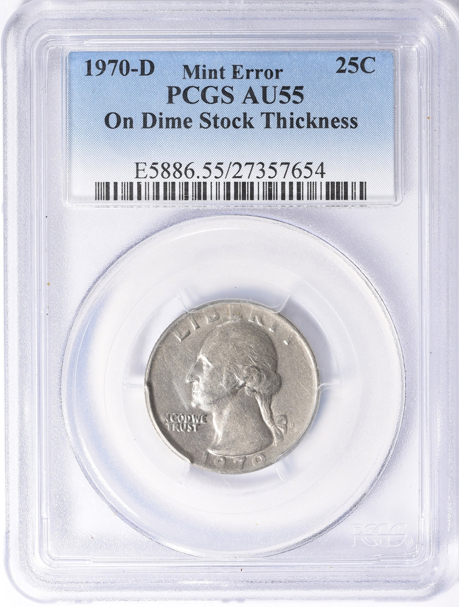 Mint Error 1970-D Washington Quarter on Dime Stock Thickness PCGS
