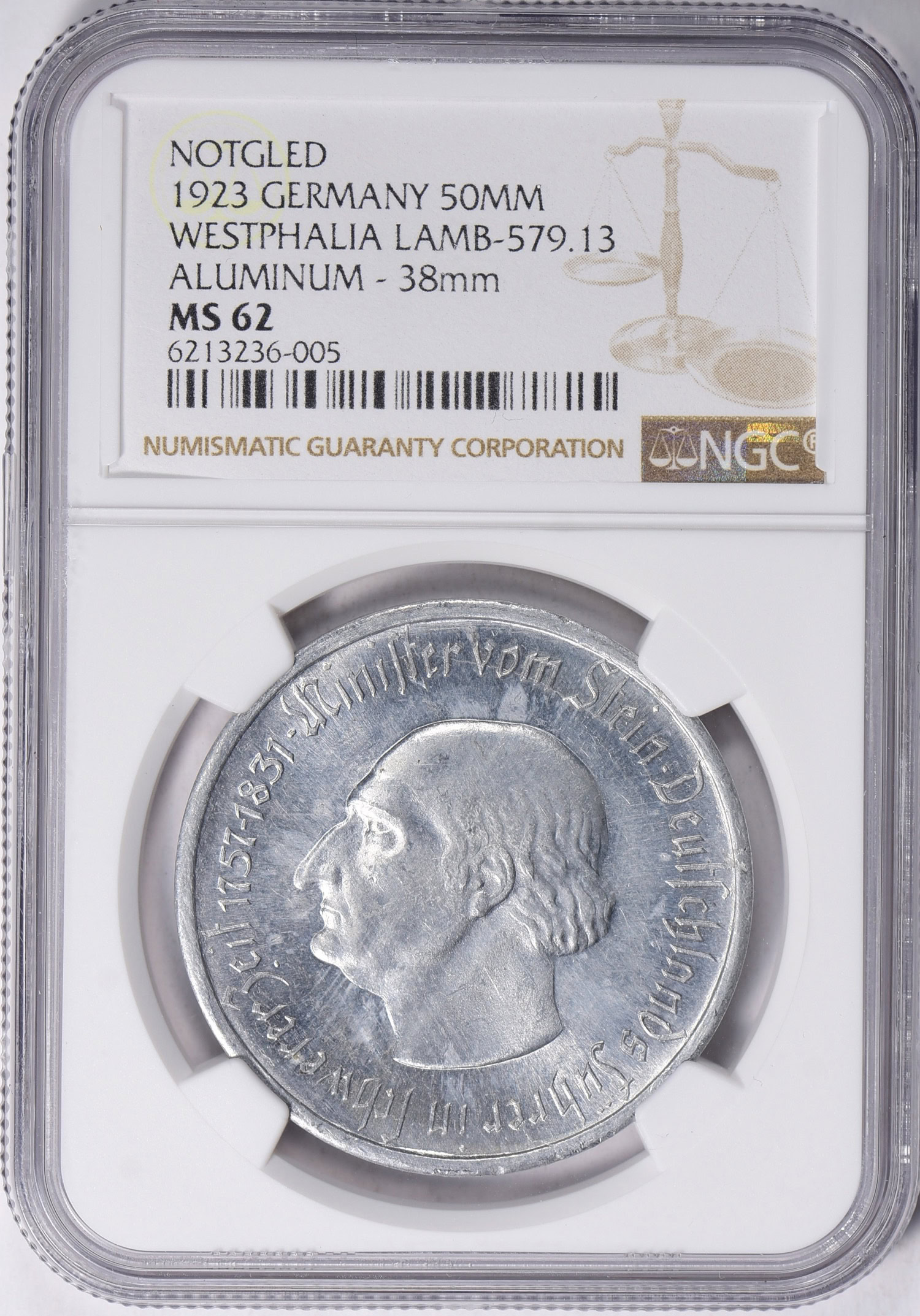 1923 ドイツ ヴェストファーレン 500マルク銅貨 NGC MS 62 Germany - Westphalia 1923 Aluminum 38mm 50,000,000 Marks Notgeld