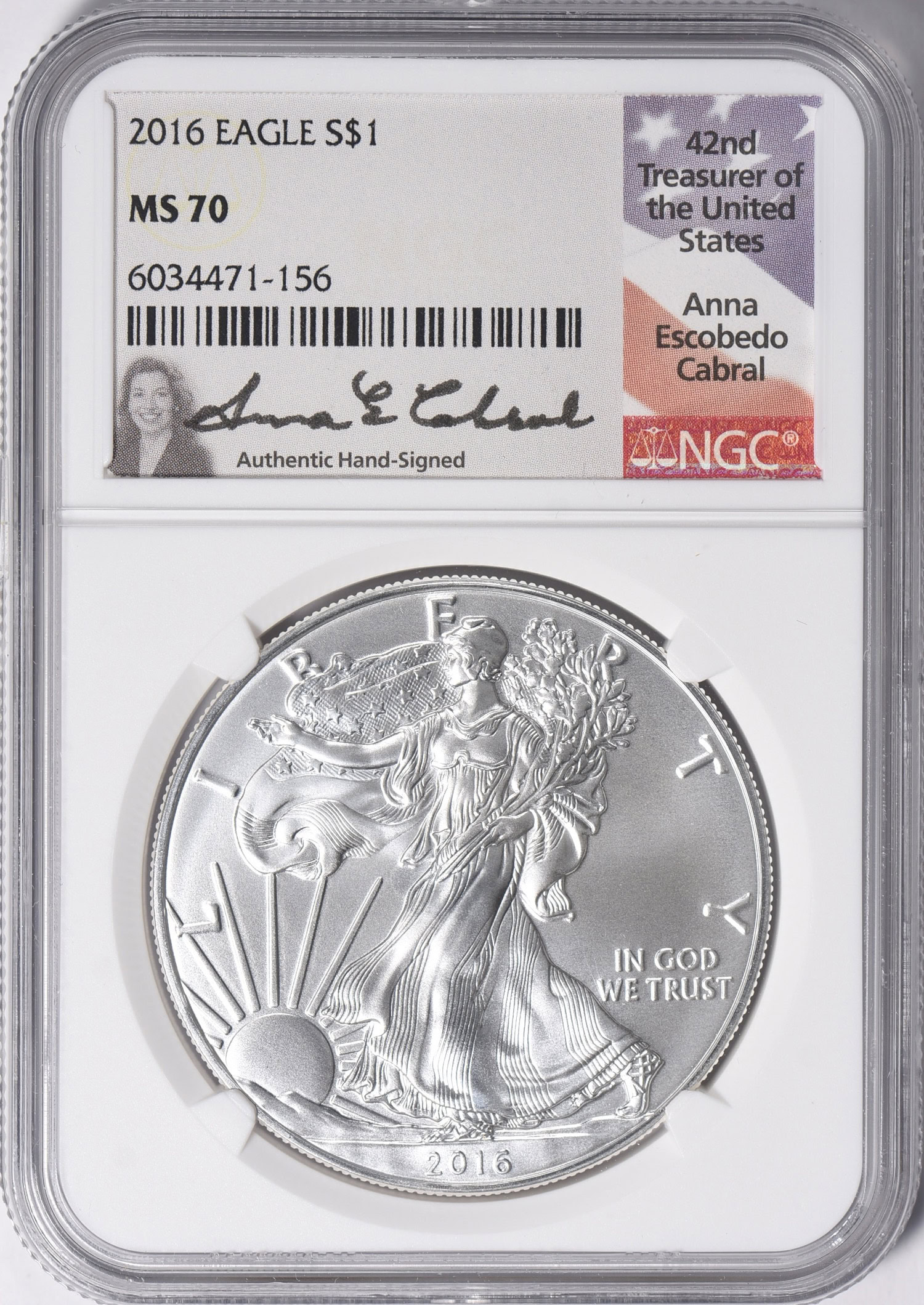 2016 $1 Silver Eagle 30th Anniversary NGC MS-70 (Cabral Signed