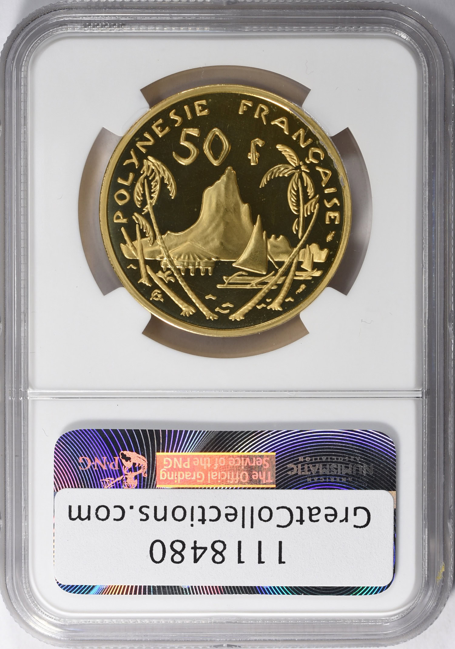 French Polynesia 1979 Gold 50 Francs Piedfort KM-P27 NGC Proof-66