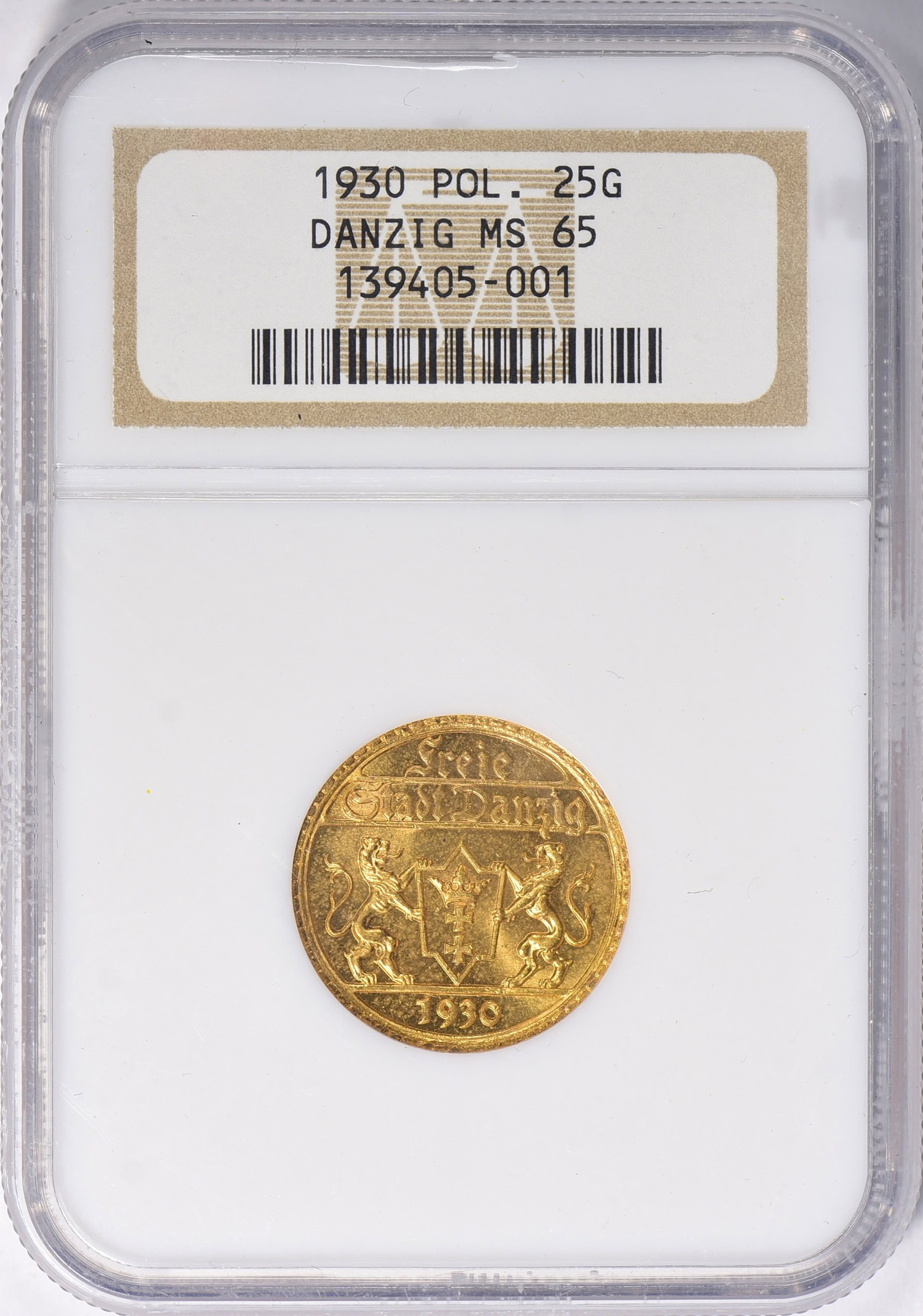 Danzig 1930 Gold 25 Gulden KM-150 NGC MS-65 (AGW = 0.2355 oz