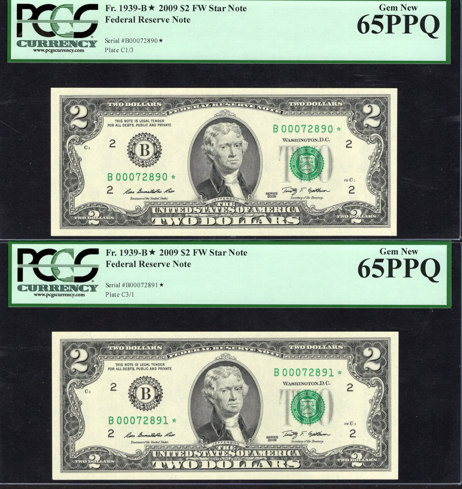 Fr. 1939B★ (B★ Block) 2009 2 New York Federal Reserve Star Note