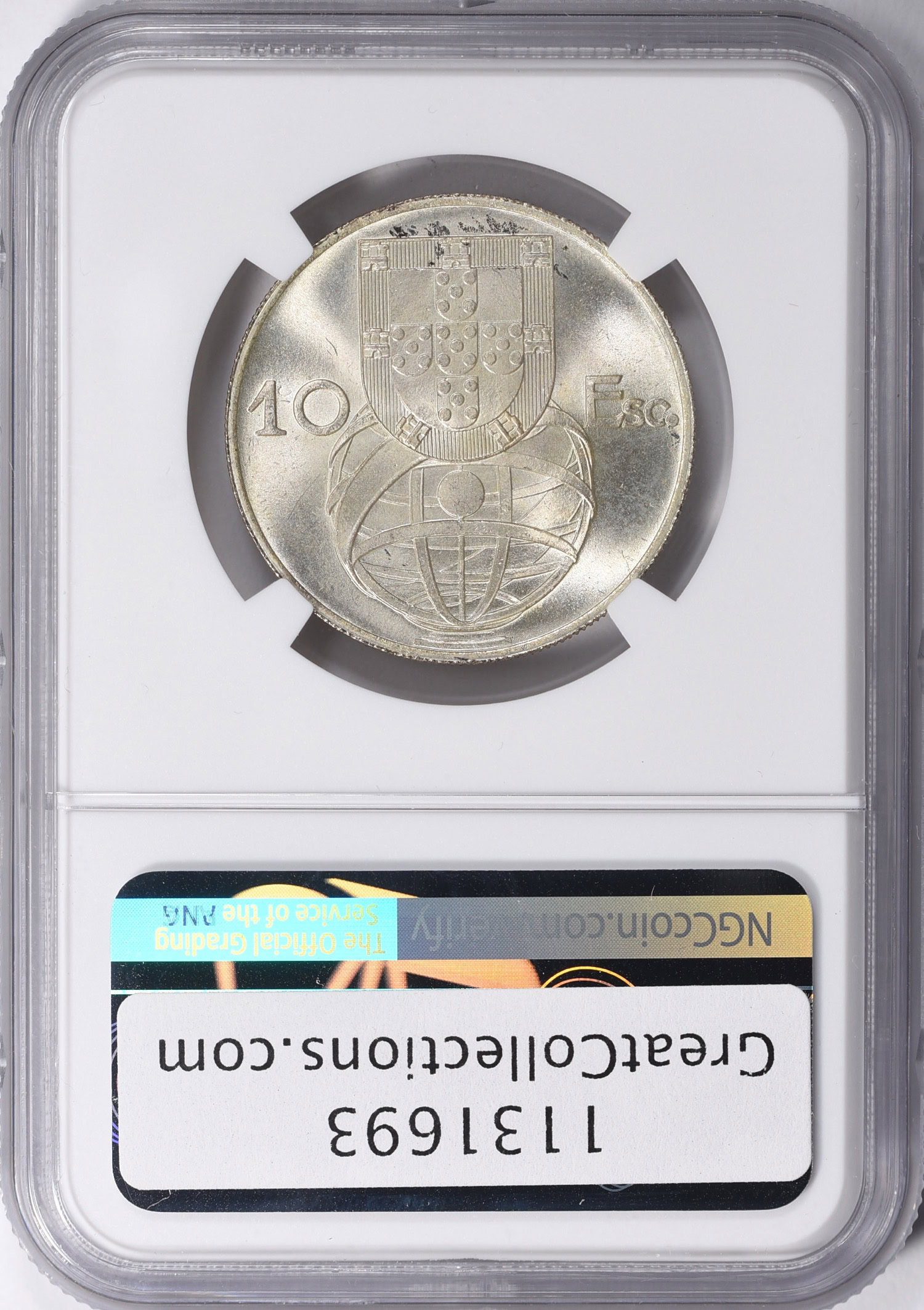 Portugal 1954 Silver 10 Escudos KM-586 NGC MS-64 (Ex: Mark Freitas 