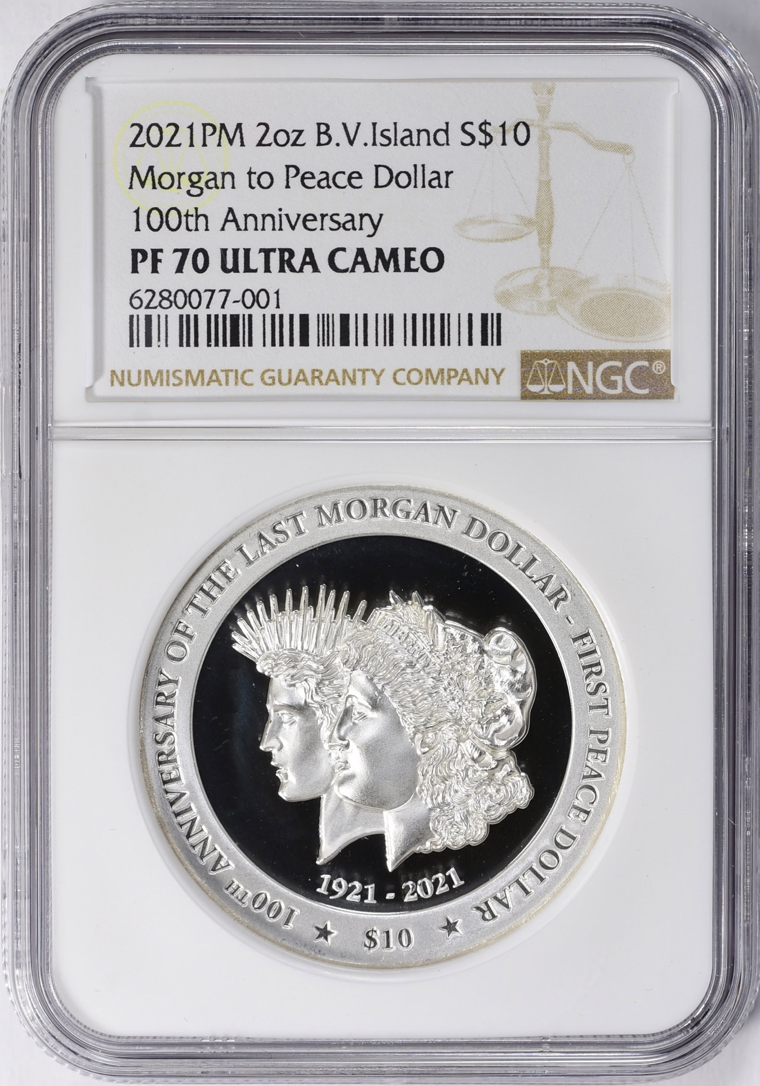 British Virgin Islands 2021-PM Silver $10 Morgan to Peace Dollar