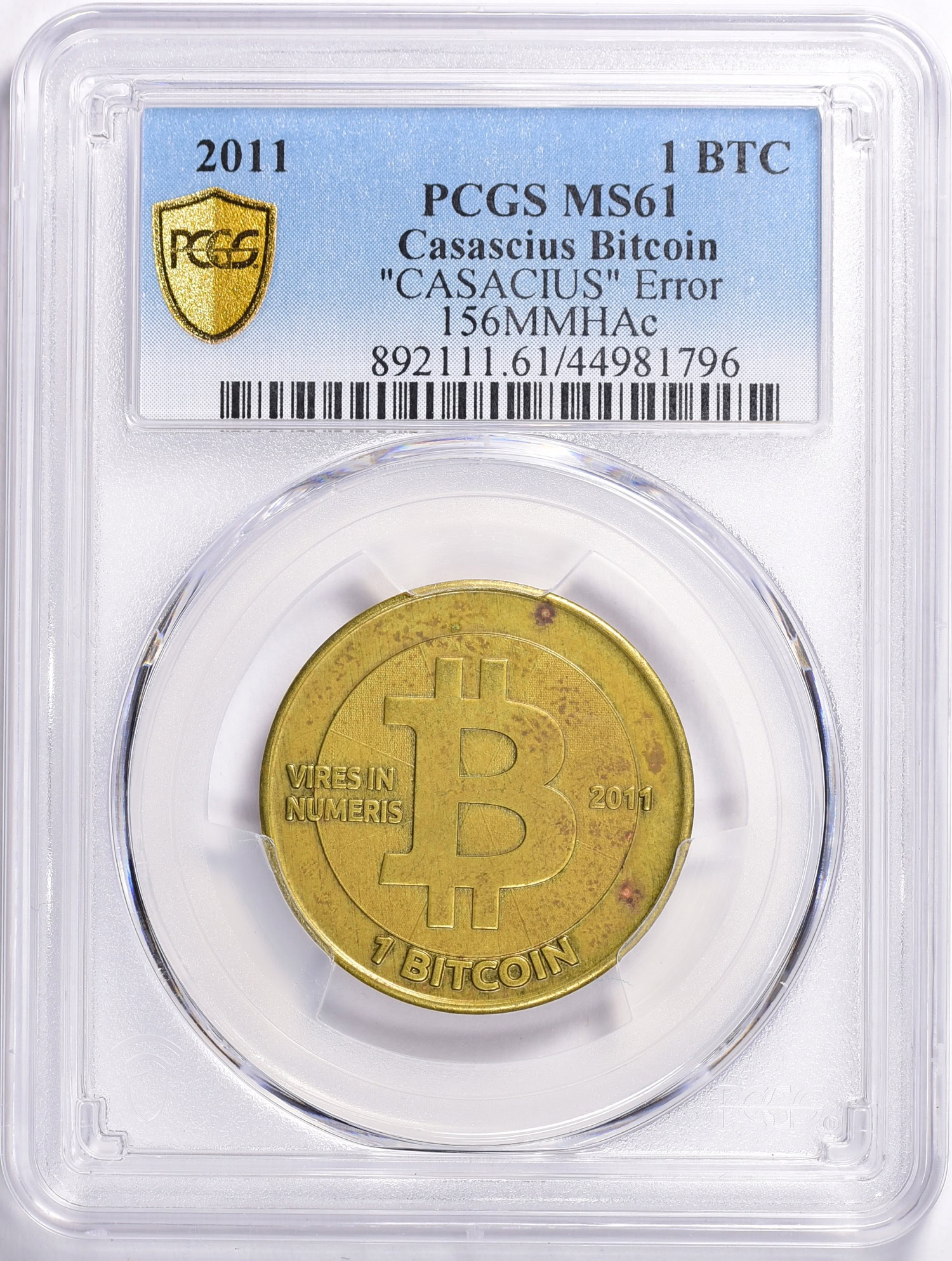 2011 1 BTC Casascius Bitcoin Series One CASACIUS Error Coin PCGS MS-61  (Item 1132875) | GreatCollections Coin Auctions