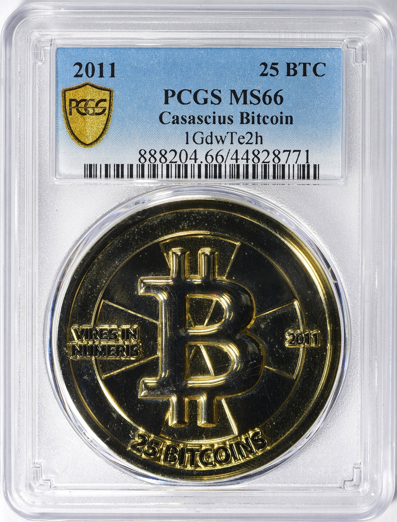 2011 25 BTC Casascius Bitcoin Gold-Plated Coin PCGS MS-66 (Item 1135643) |  GreatCollections Coin Auctions