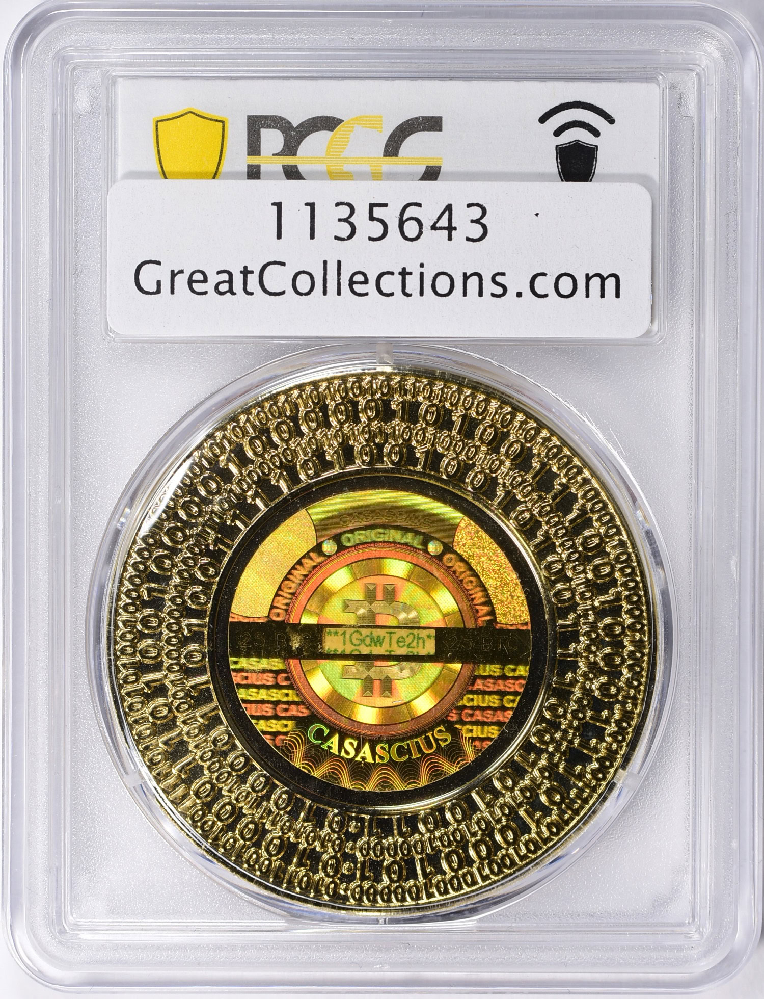 2011 25 BTC Casascius Bitcoin Gold-Plated Coin PCGS MS-66 (Item 1135643) |  GreatCollections Coin Auctions