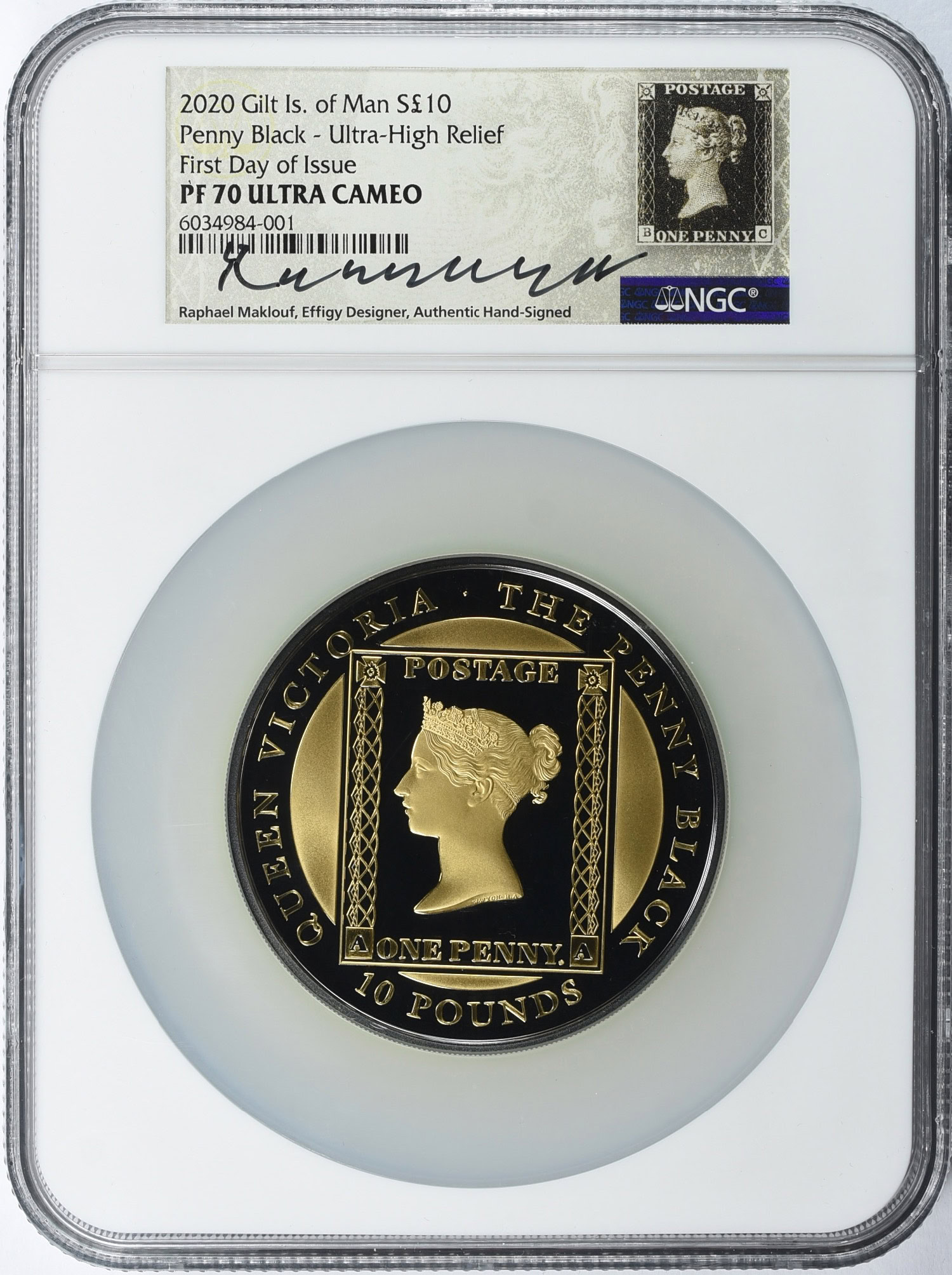 Isle of Man 2020 Gilt Silver 10 Pounds Penny Black Ultra High