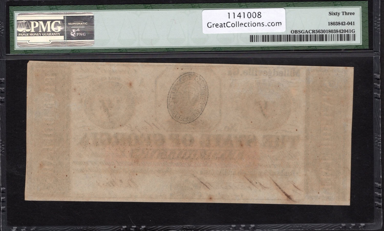 特別価格！大量 紙モノ まとめ売り 80サイズ 1862 Milledgeville, Georgia State of Georgia $5 Note PMG Choice