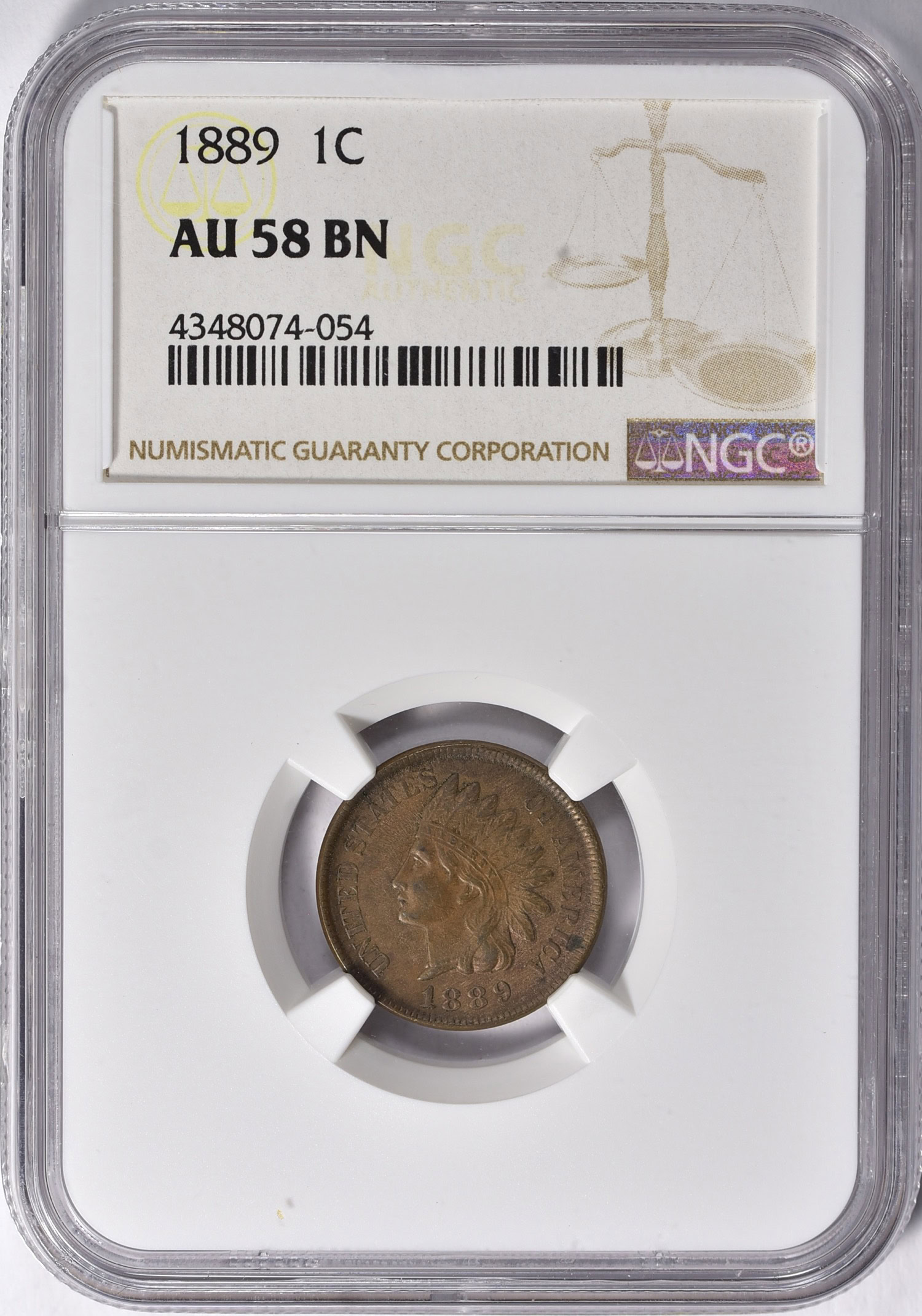 1889 Indian Cent NGC AU-58 BN (Item 1150325) | GreatCollections
