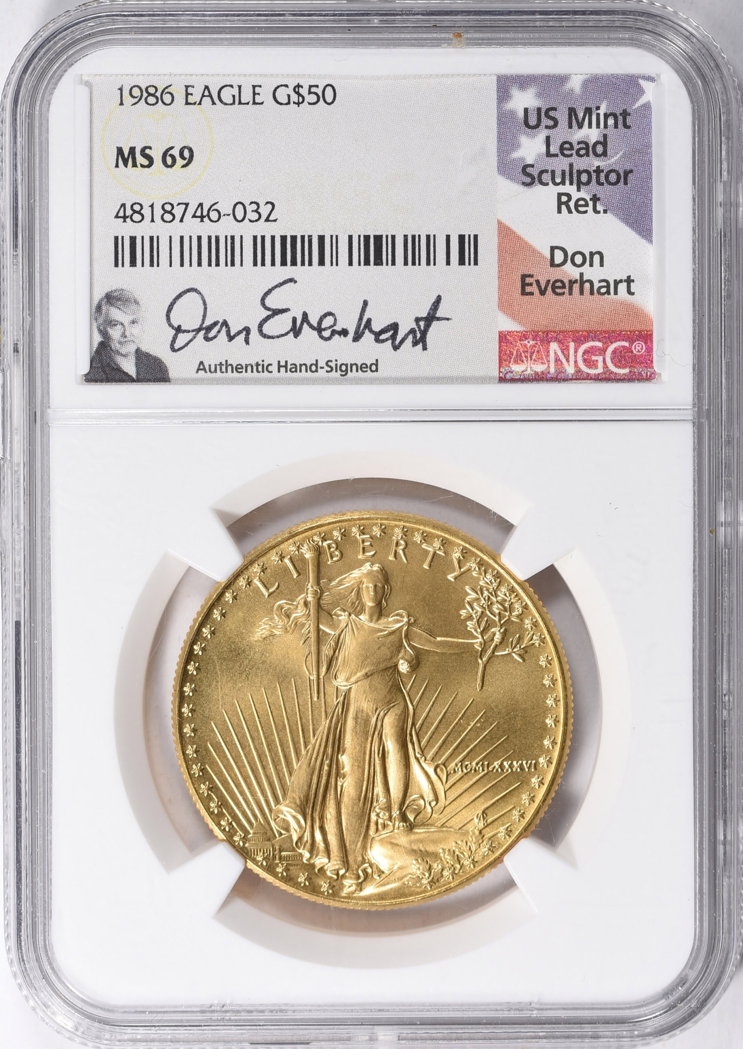 1986 $50 One-Ounce Gold American Eagle NGC MS-69 (Don Everhart