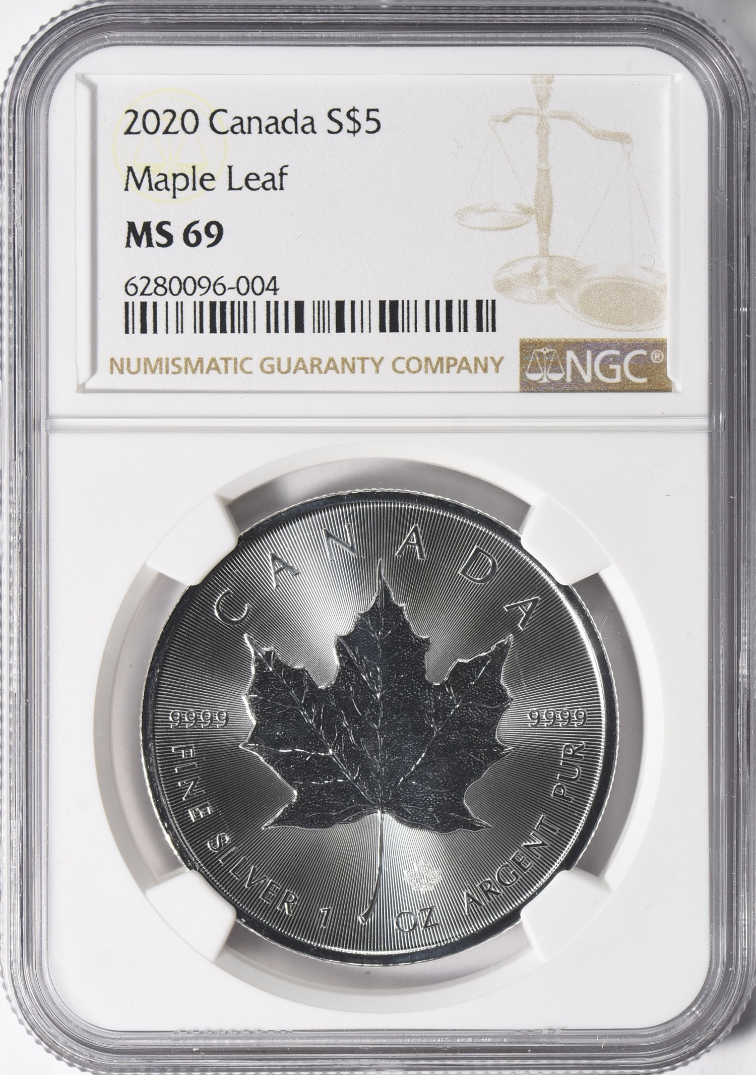 Canada 2020 Silver $5 Maple Leaf NGC MS-69 | NGC Cert #6280096-004