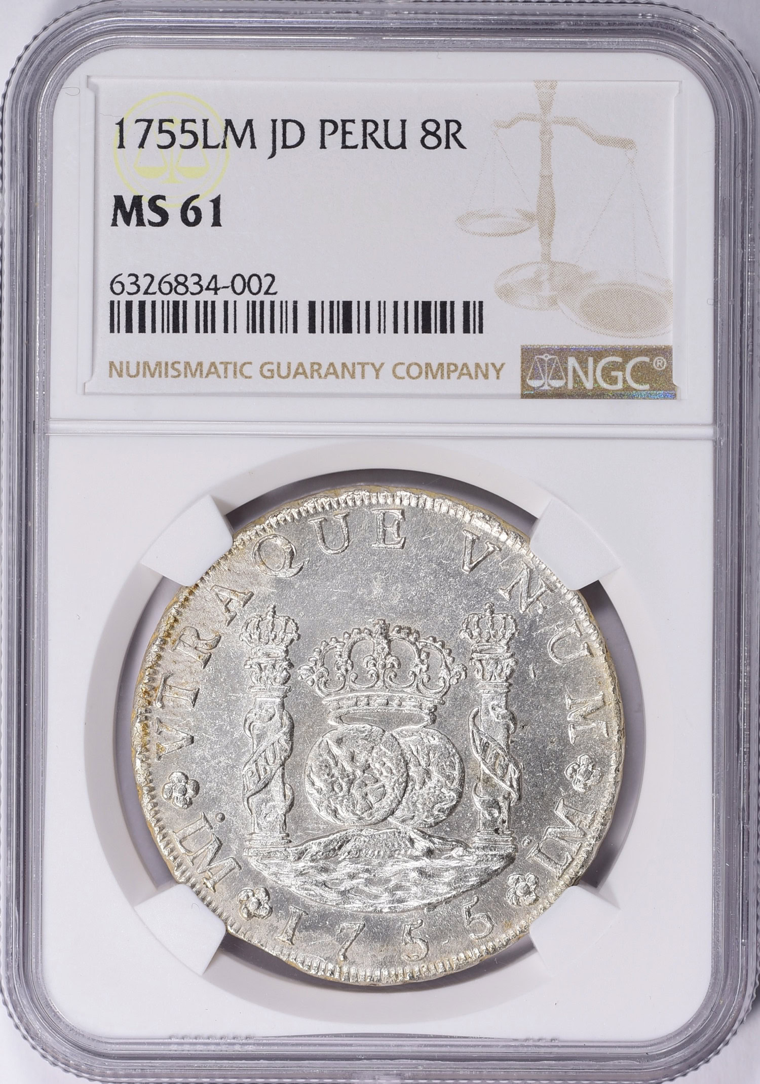 Usaᙏ̤̫‪✿プロフ必読♩マントルピース Peru 1755-LM JD Silver 8 Reales KM-55.1 NGC MS-61 | NGC Cert