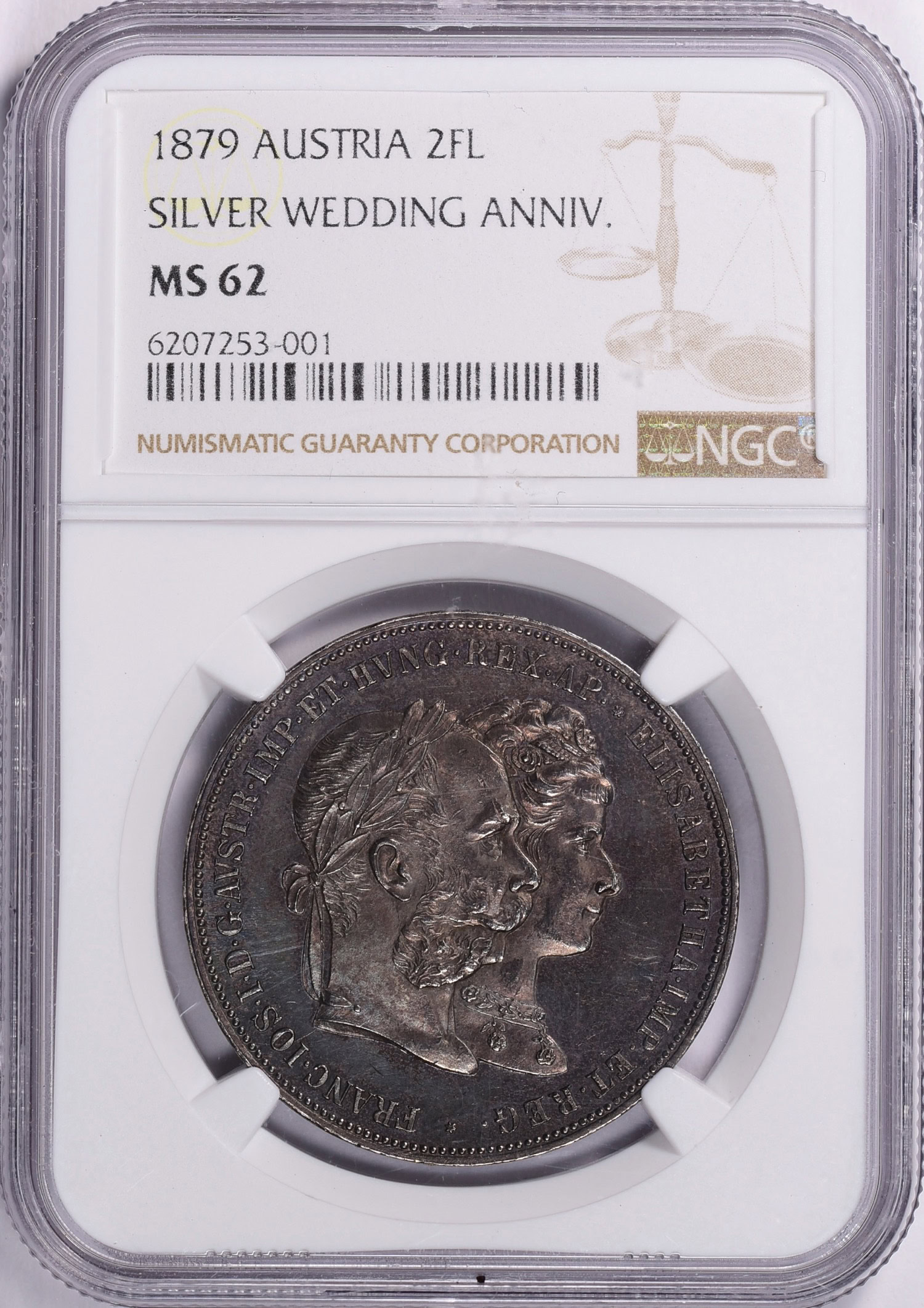 Austria 1879 Silver 2 Florin Wedding Anniversary KM-XM5 NGC MS-62