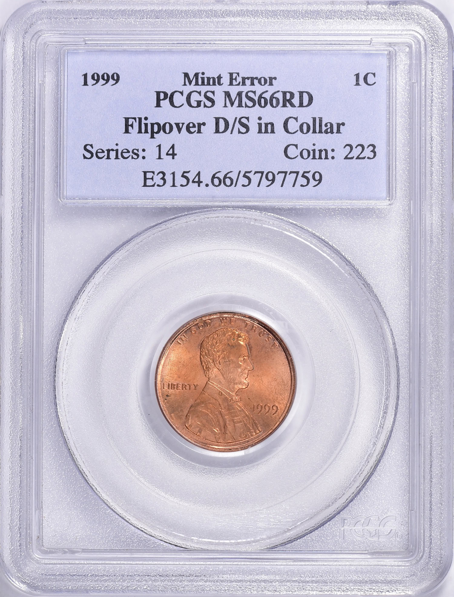 Mint Error 1999 Lincoln Cent Flipover Double Strike in Collar