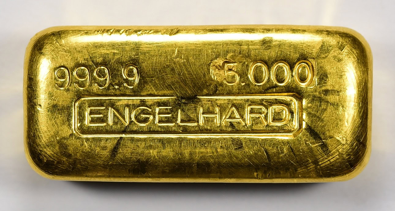 Vintage 5 Oz. Gold Engelhard Ingot/Bar (Loaf Style) .9999 Fine (No Vintage 5 Oz. Gold Engelhard Ingot/Bar (Loaf Style) .9999 Fine (No
