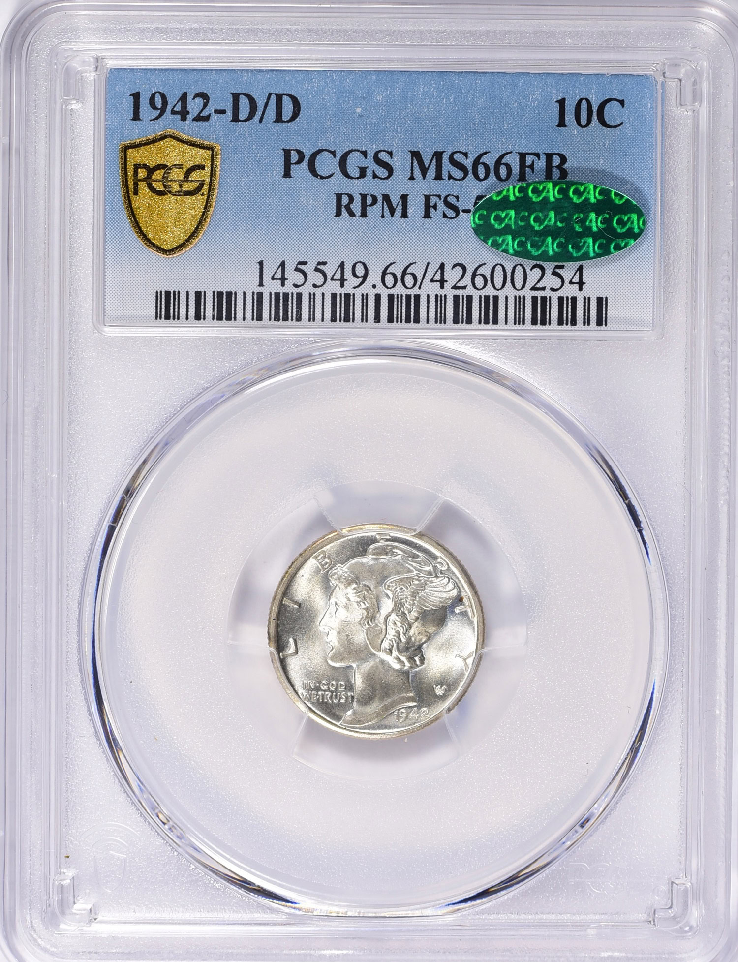 1942-D/D Mercury Dime FS-501 PCGS MS-66 FB (CAC Green) (Item 1216633 ...
