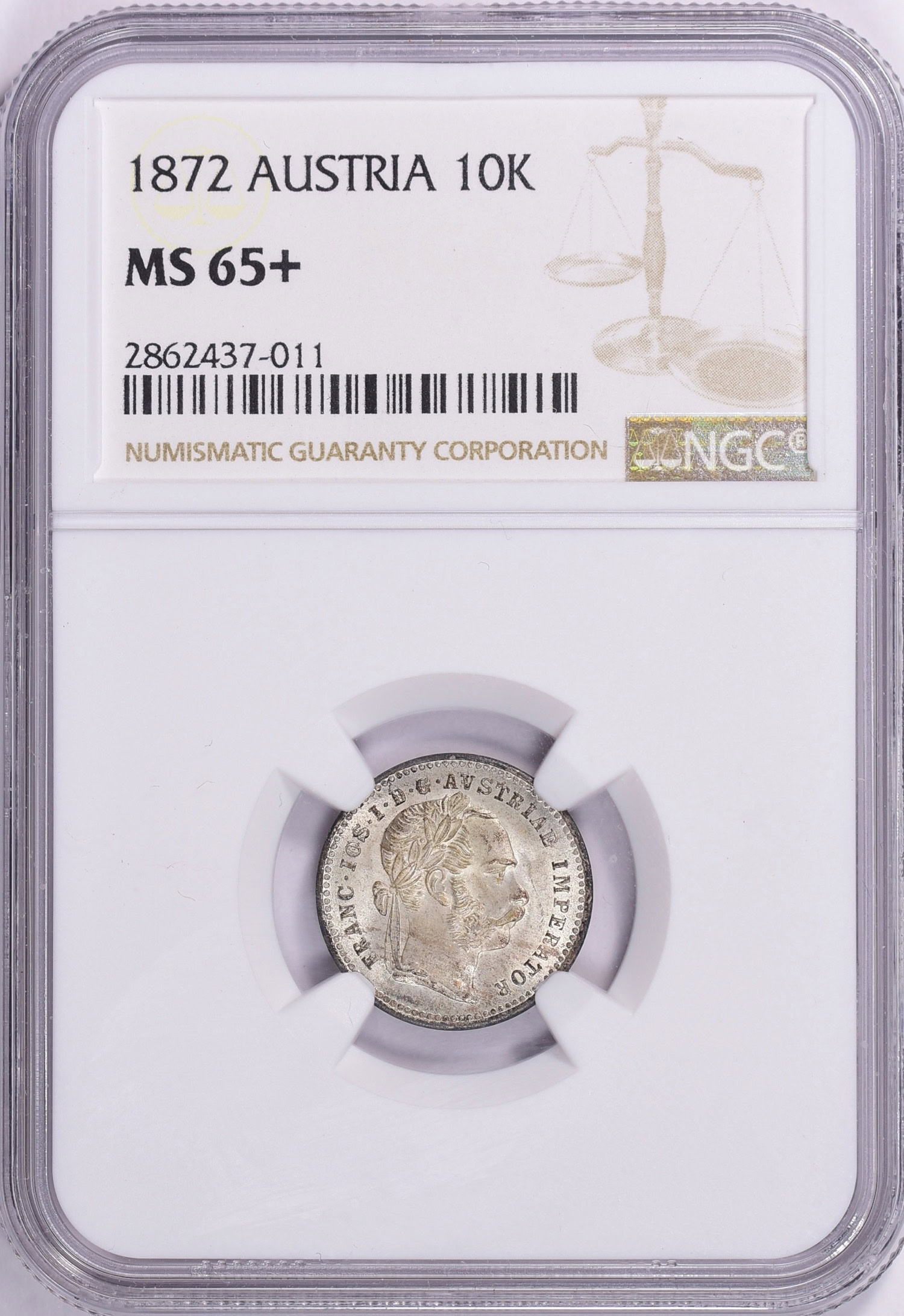 Austria 1872 Silver 10 Kreuzer KM-2206 NGC MS-65+ (Item 1230167