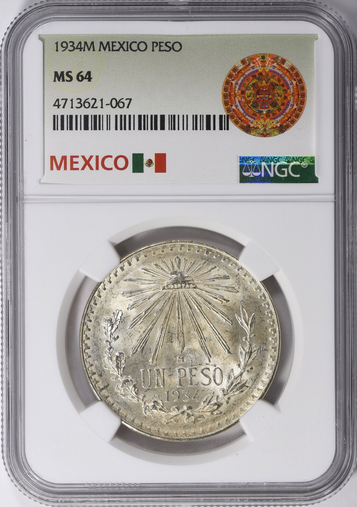 Mexico 1934-M Silver Peso KM-455 NGC MS-64 (Item 1238449