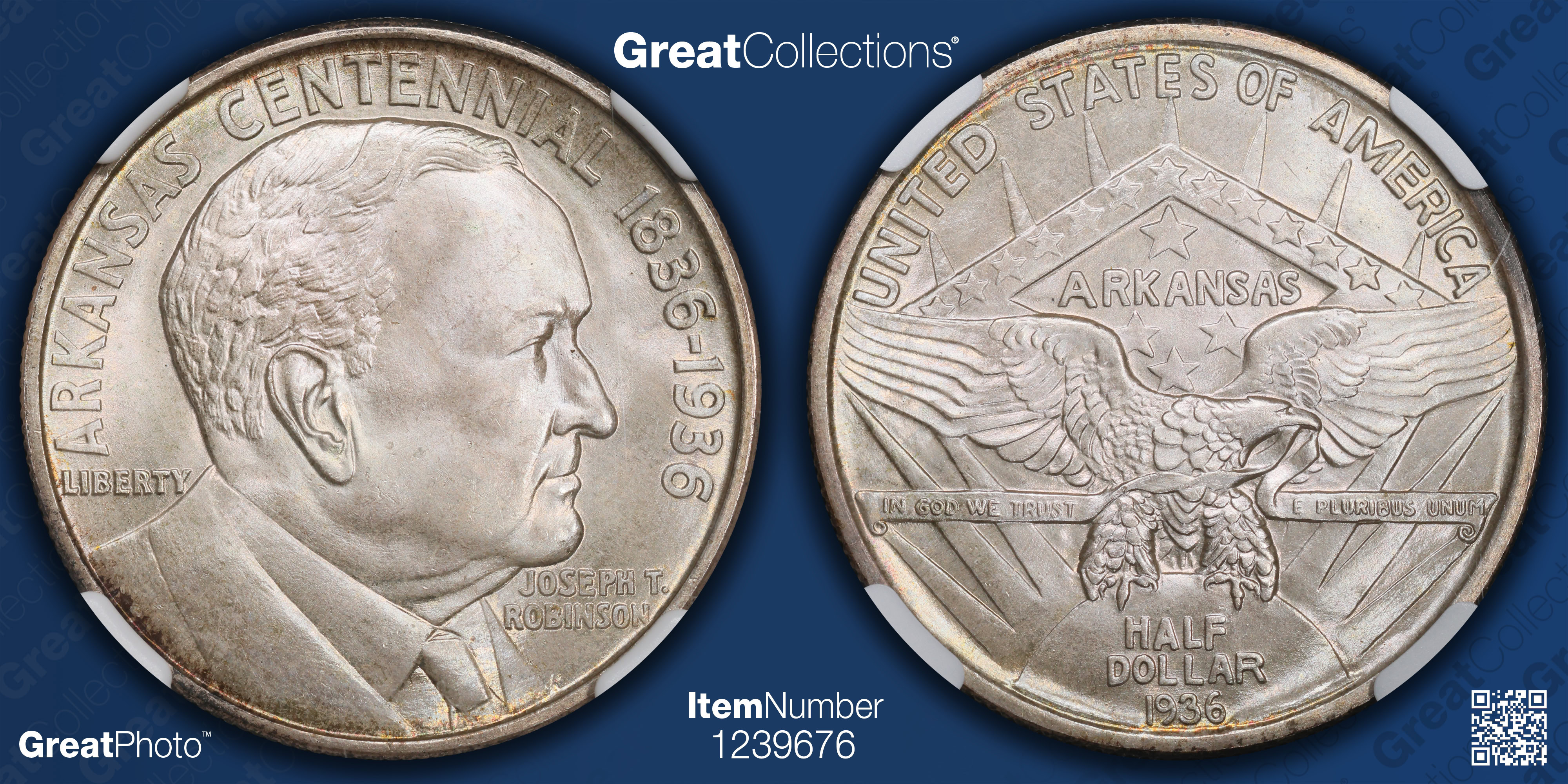 1936 Arkansas Centennial-Robinson Half Dollar NGC MS-67 (CAC Green