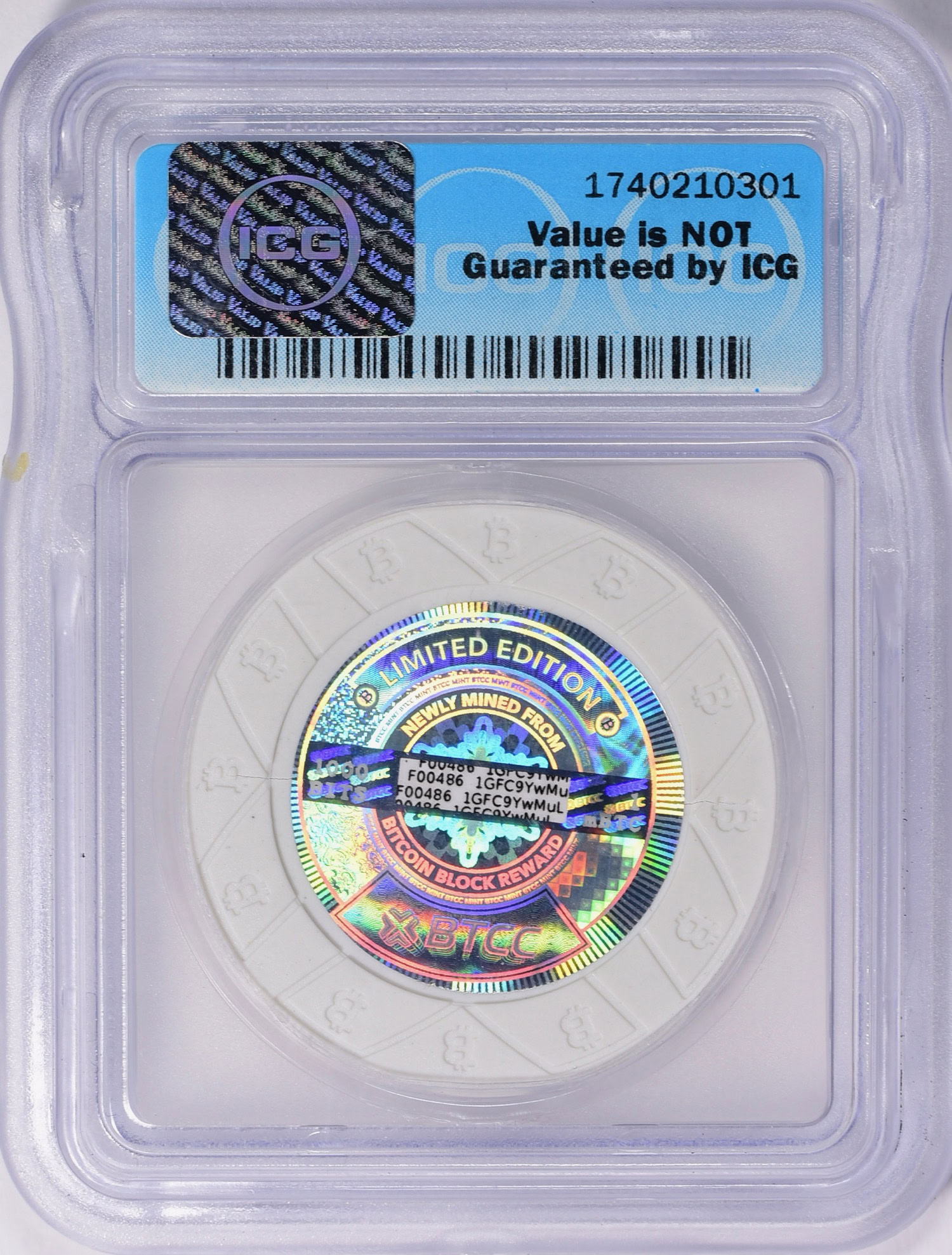 2016) 1K BITS / 0.001 BTC BTCC Bitcoin C Series ICG Genuine | ICG Cert  #1740210301 | GreatCollections Coin Auctions Item #1242809