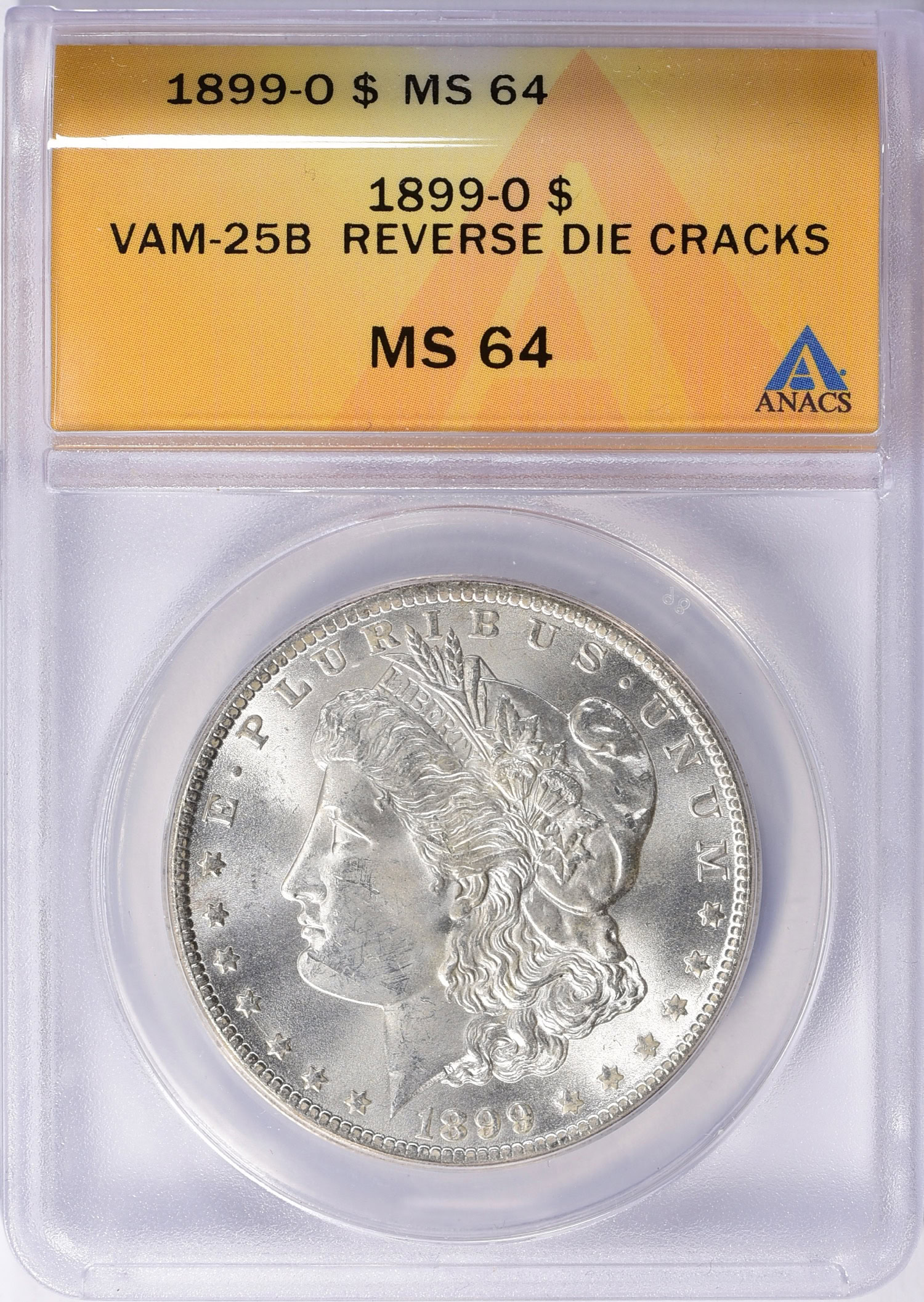 1899-O Morgan Silver Dollar VAM-25B Reverse Die Cracks ANACS MS-64