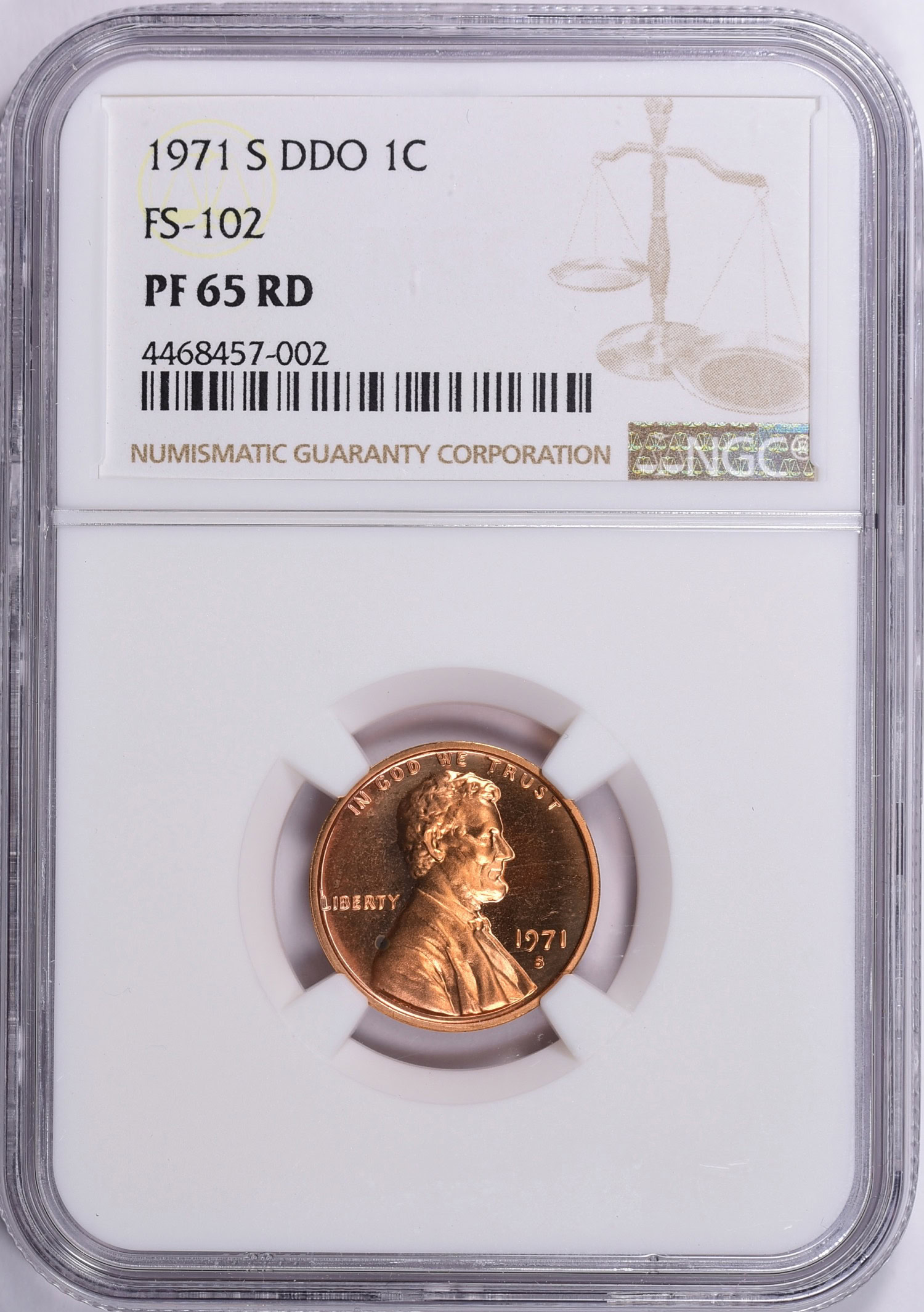 1971-S Lincoln Cent Doubled Die Obverse FS-102 NGC Proof-65 RD