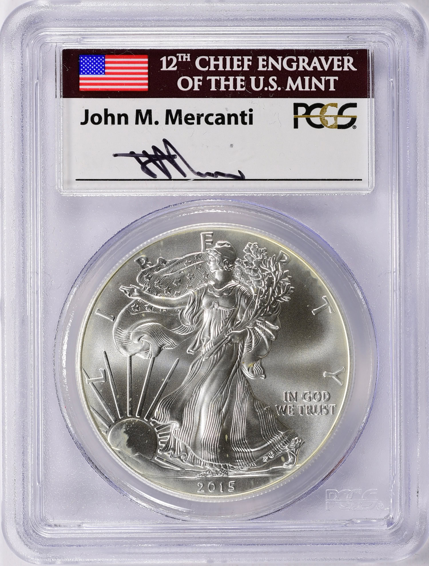 2015 $1 Silver Eagle First Strike PCGS MS-70 (Mercanti Signed